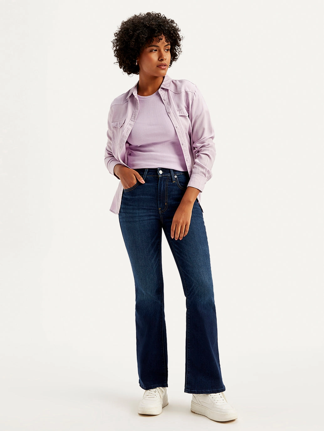 Women's 726 Navy Blue Flared Fit Mid Rise Jeans Customizable Hem Options