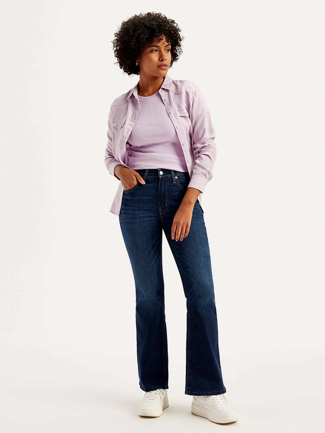 Trend Setter Chill Outfit Student Outfit Women's 726 Navy Blue Flared Fit Mid Rise Jeans