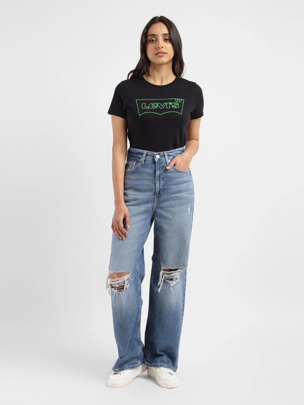 Smooth Lightweight Women's Blue Loose Fit High Rise Jeans