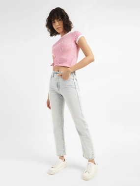 Women's Light Blue Wedgie Straight Fit Mid Rise Jeans Breathable Classic Wear Eco Friendly