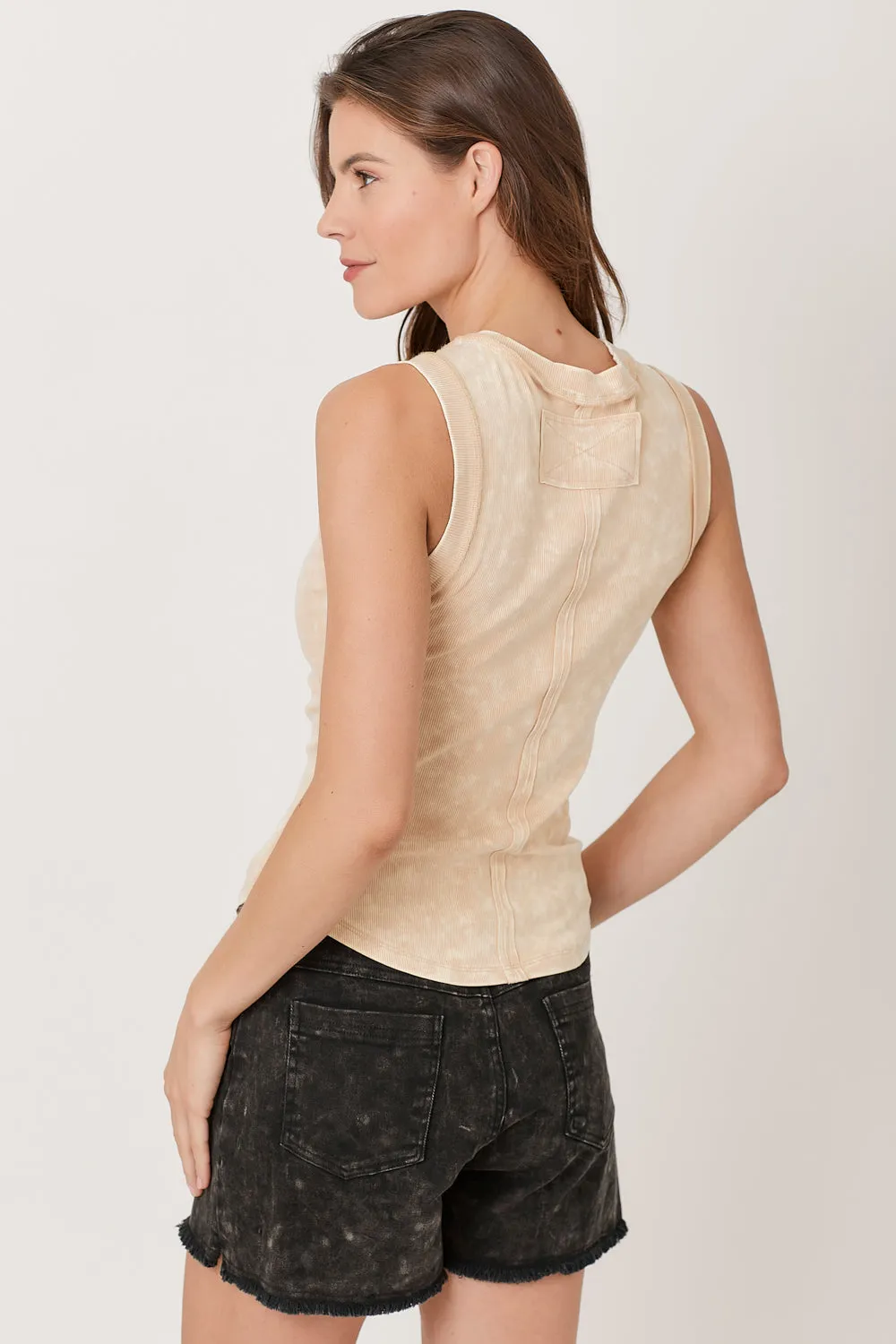 Cozy Comfort Design Exposed Seam Ribbed Tank | Washed Pale Blue, Almond Sport Wear