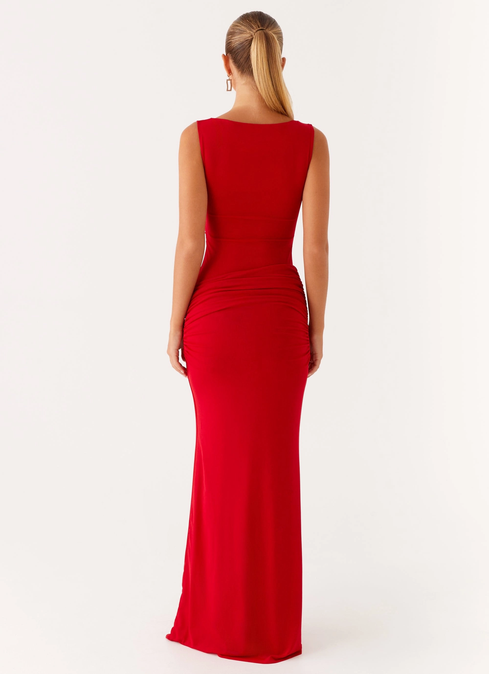 Missy Maxi Dress - Red Ruched-Detail