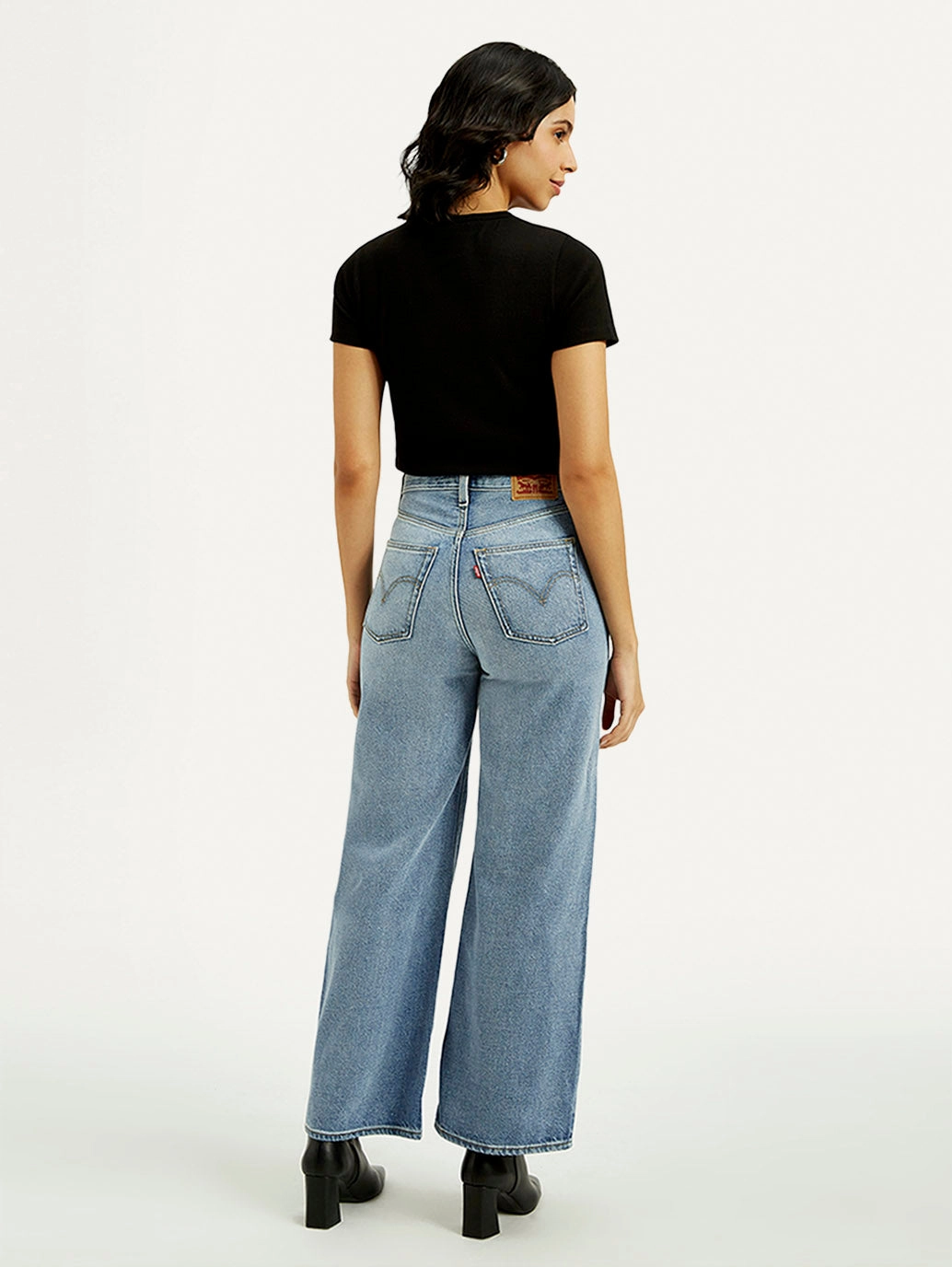 Basic Comfort Women's Light Indigo Ribcage Wide Leg Fit High Rise Jeans