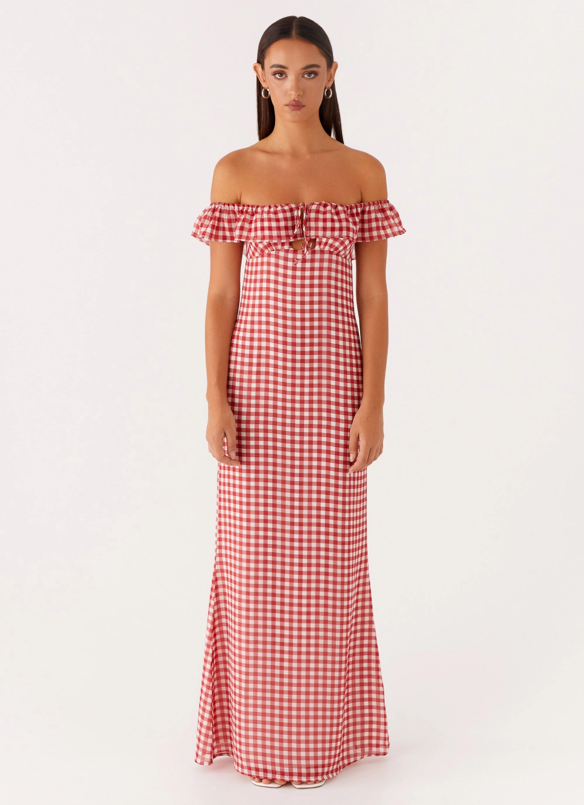 Scarlet Cherry Maxi Dress - Red Gingham Effortless Waist Design