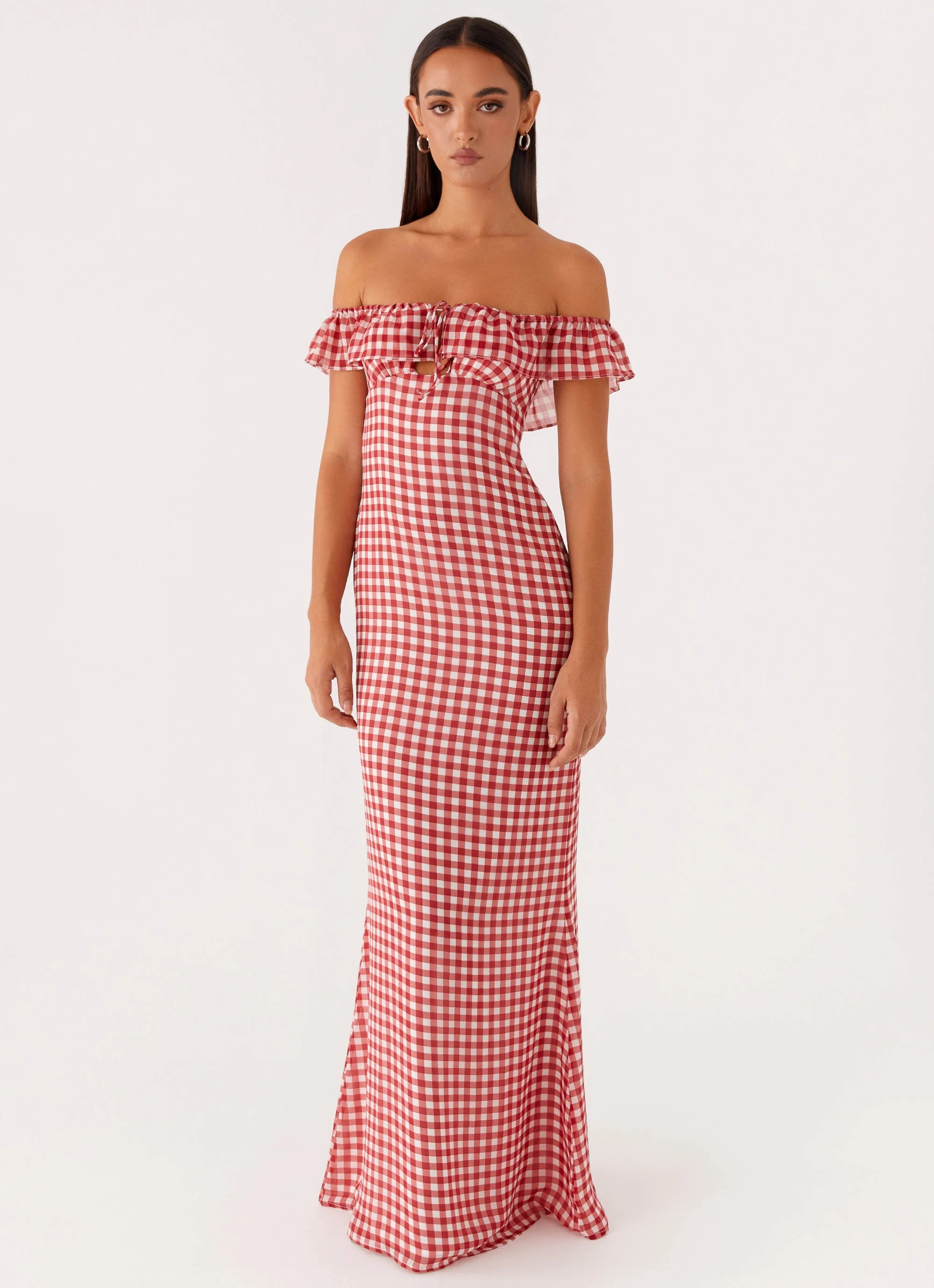 Scarlet Cherry Maxi Dress - Red Gingham Fall Ready Feminine Mood