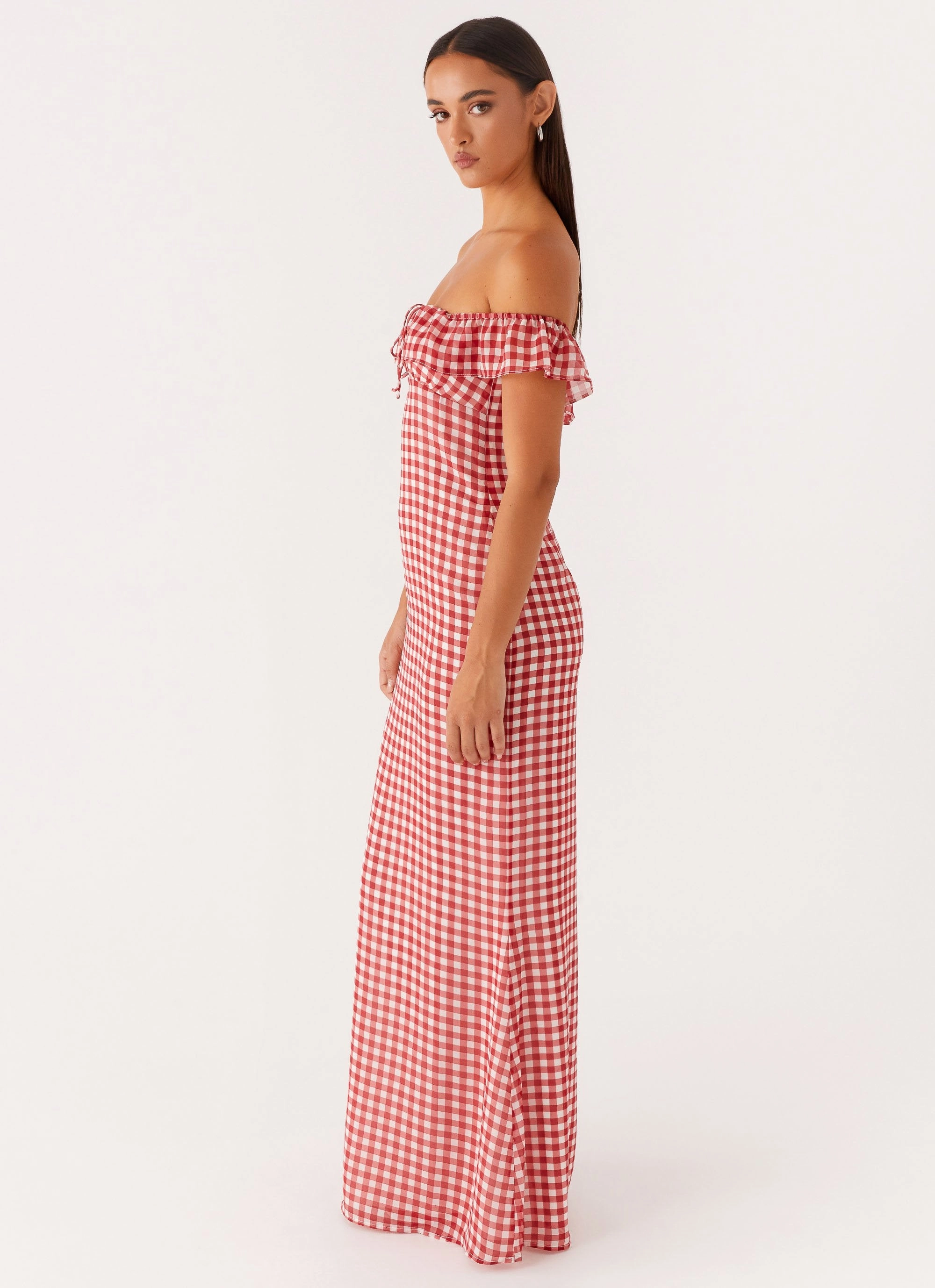 Dreamy Presence Scarlet Cherry Maxi Dress - Red Gingham