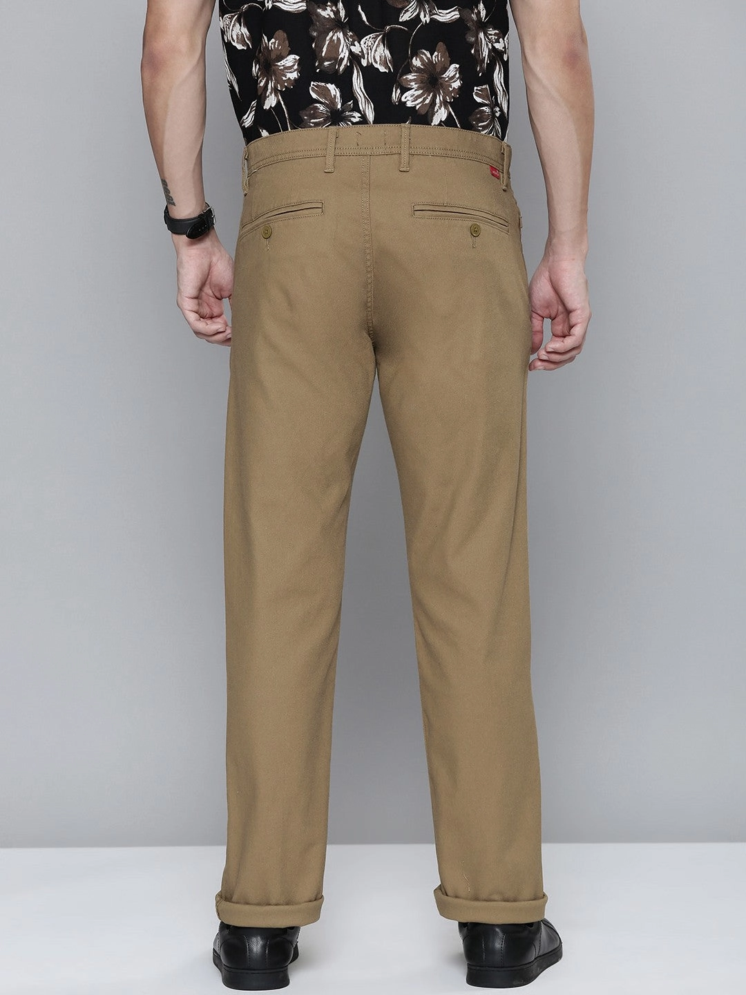 All Purpose Fit Contrast Trim Men's Brown Slim Fit Chinos