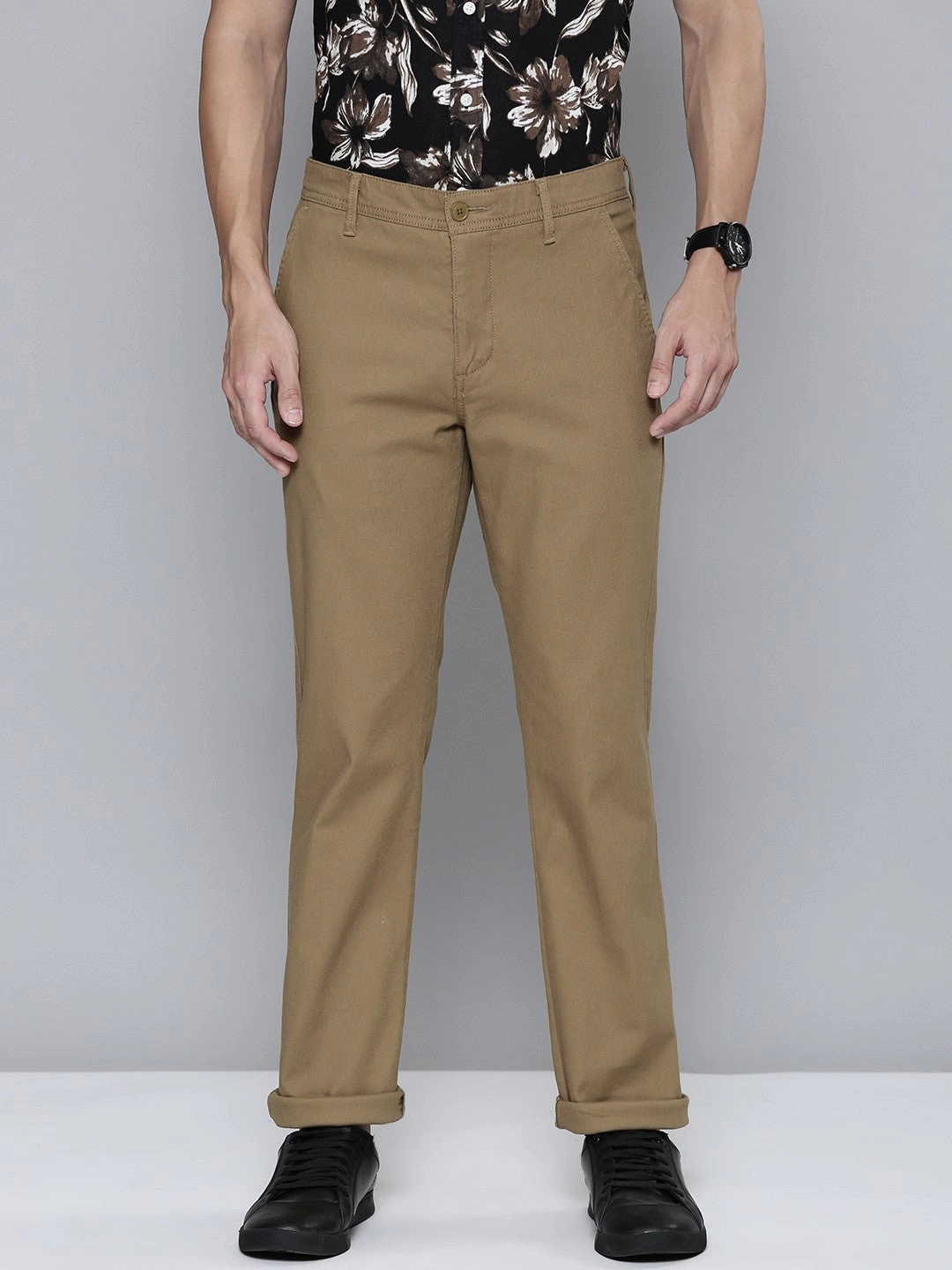 Men's Brown Slim Fit Chinos Comfortable Cut Lightweight Weave