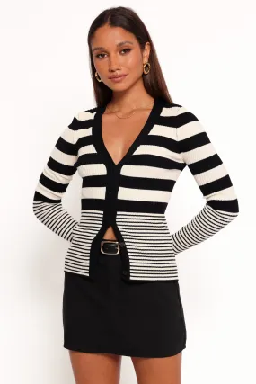 Sorella Cardigan Top - Black Cream Stripe Simple Look Chill Evening