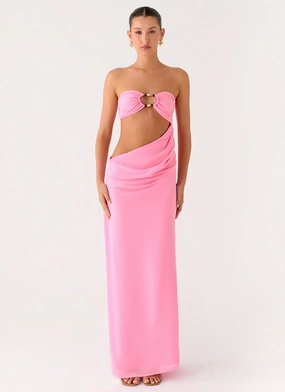 Falling Forever Strapless Beaded Maxi Dress - Pink Airy Comfort