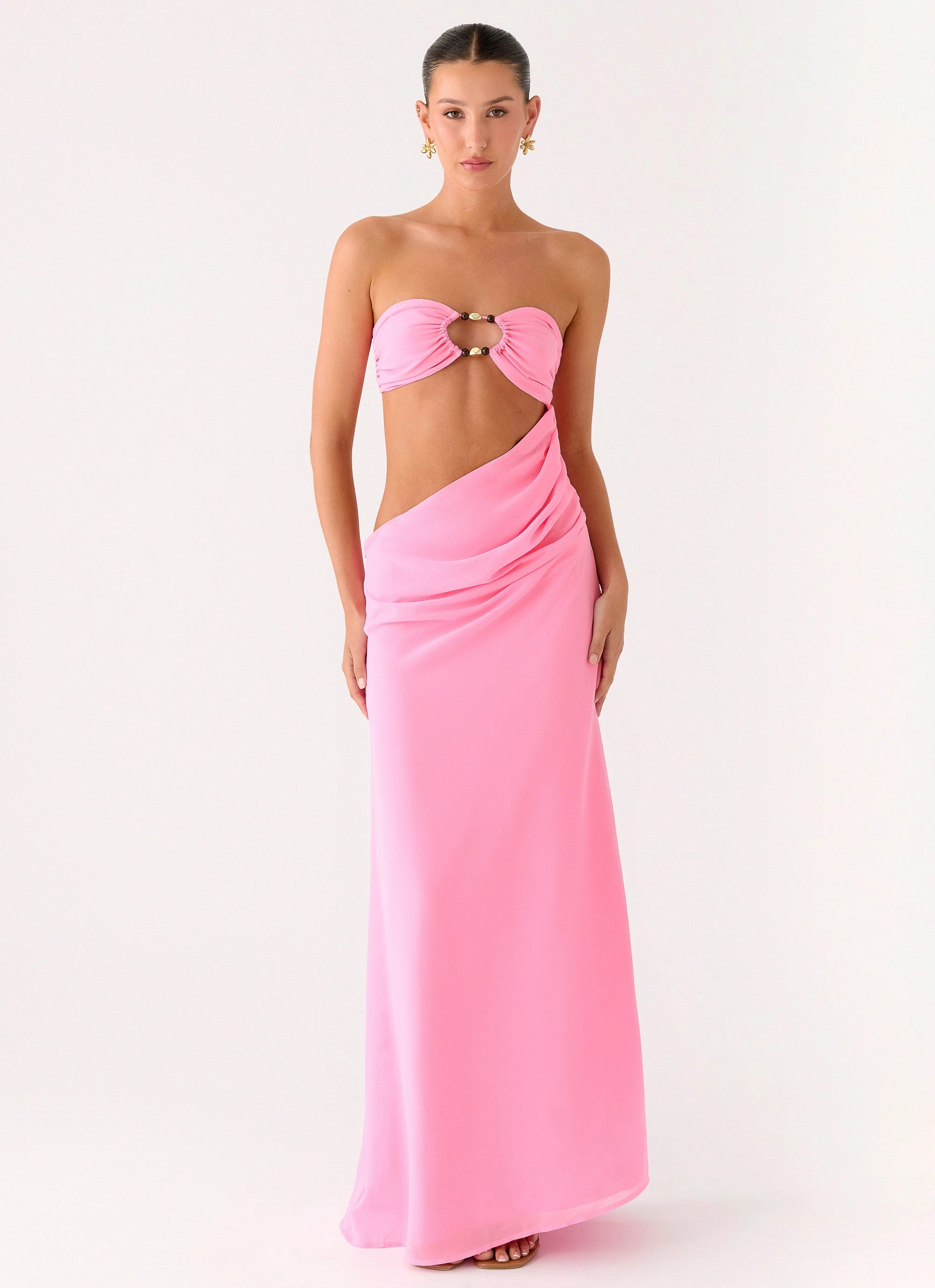 Falling Forever Strapless Beaded Maxi Dress - Pink Effortless Mood