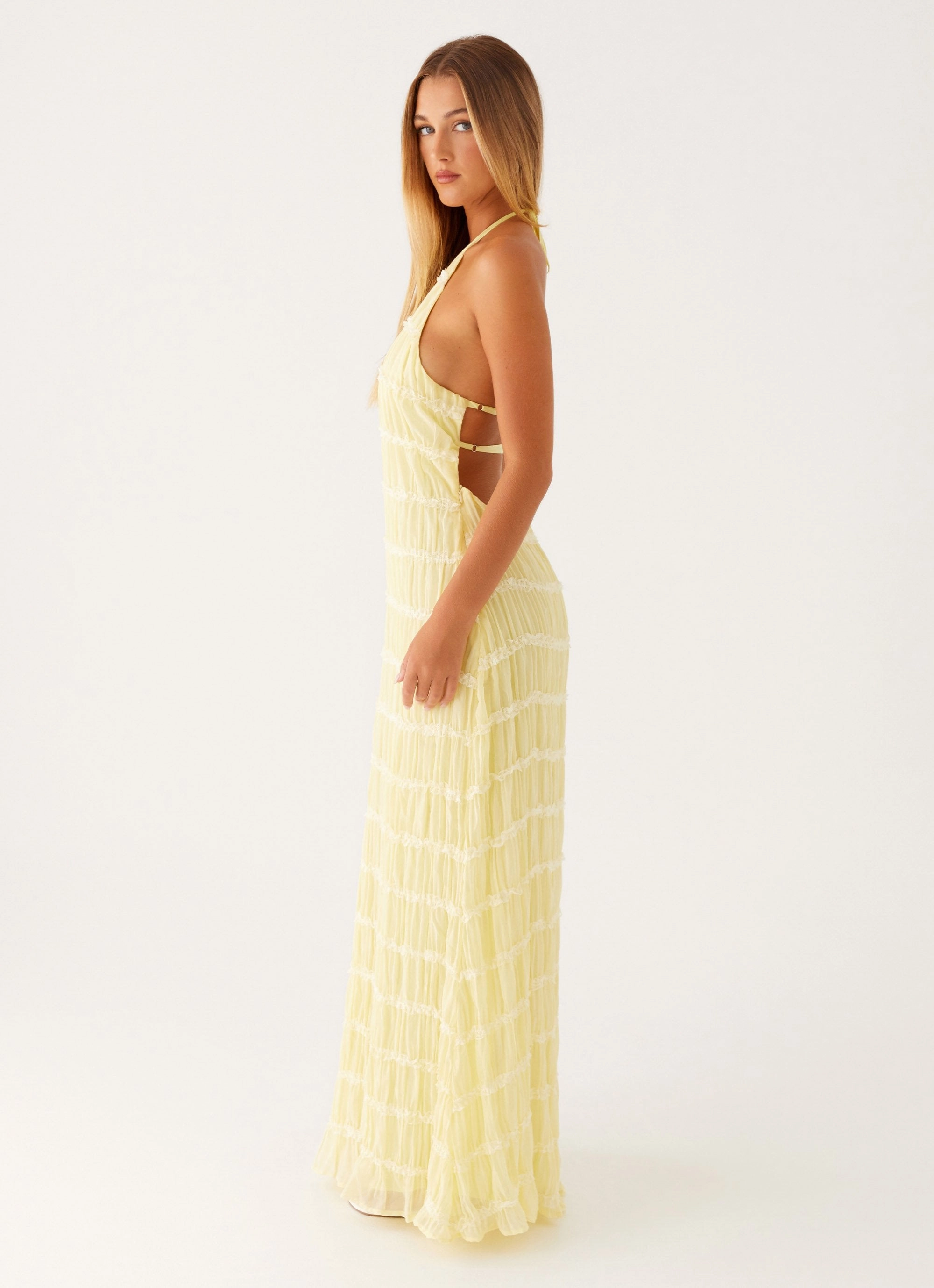 Wide Swing Ruffle-Detail Aullie Maxi Dress - Yellow