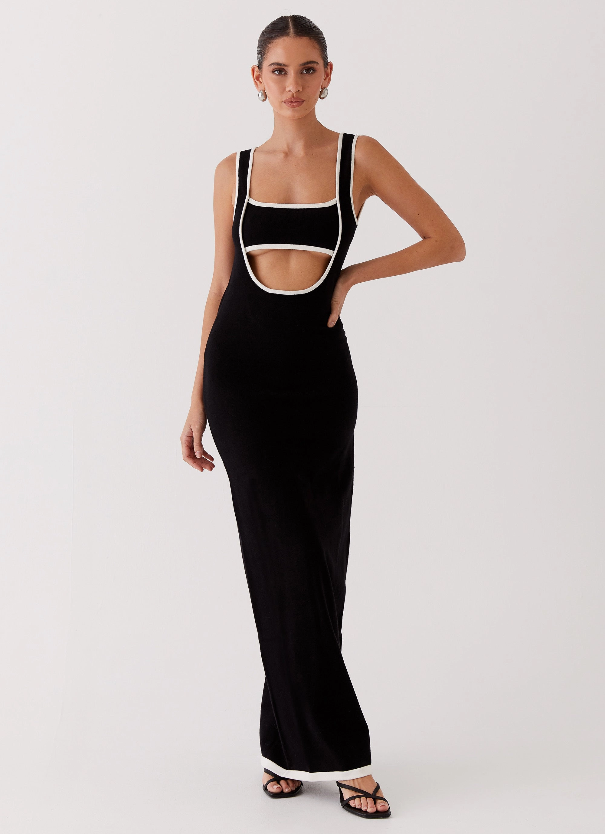 Lost In Paris Knit Maxi Dress - Black Elastic-Waist Practical-Style