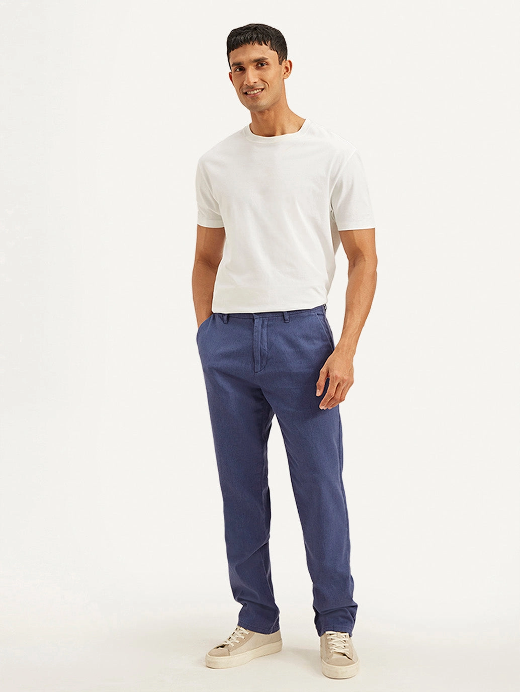 Men's Indigo Authentic Straight Fit Linen Chino Pants Casual Performance
