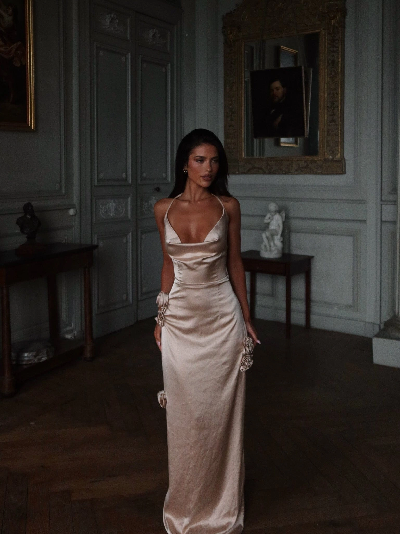 ABELLA SATIN MAXI DRESS IVORY Multi Season Elegant evening wear