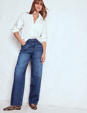 Sleek Appearance Button front Full Length Barrel Leg Jeans-Dark Vintage