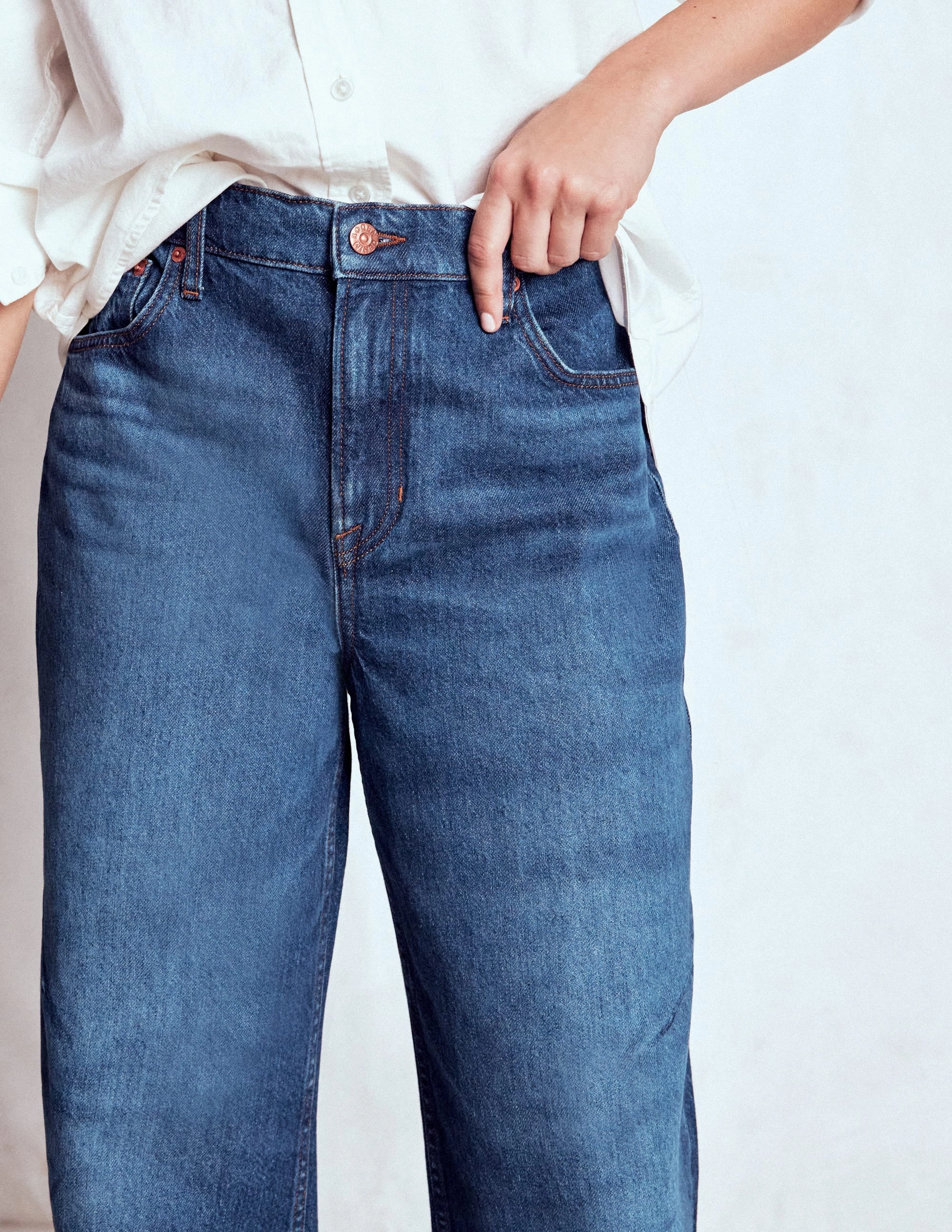 EasyCareFabric Full Length Barrel Leg Jeans-Dark Vintage