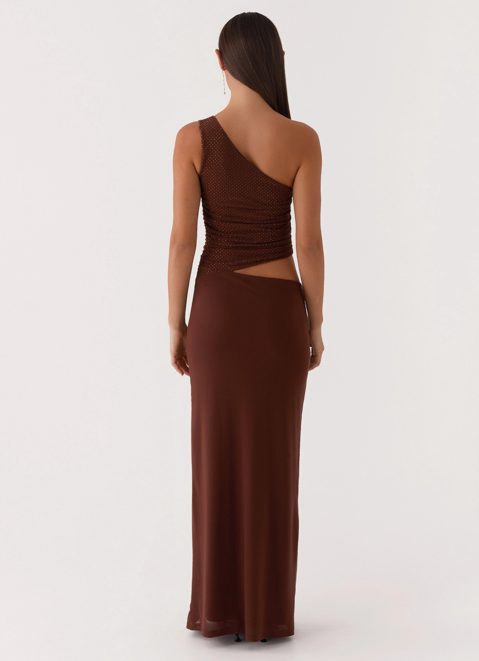 Seranella Sequin One Shoulder Maxi Dress - Chocolate Dreamy Touch Travel Friendly