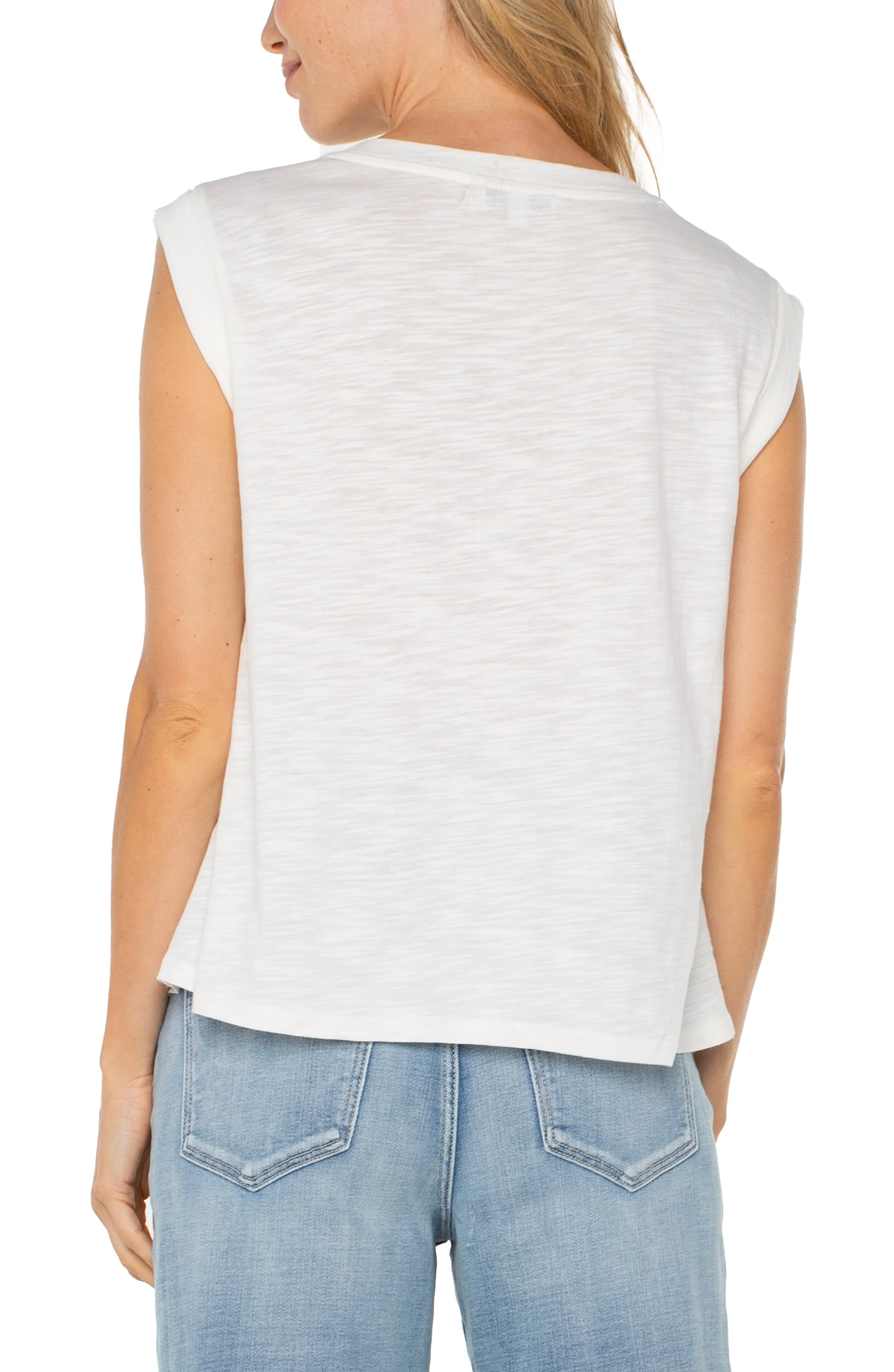 Tight Fit Fashionable Look Sleeveless Woven Knit Top | Whipped Cream