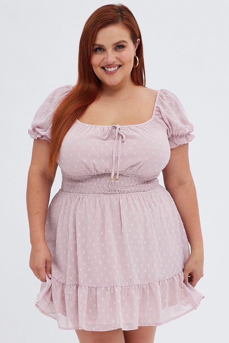 Sage Detail Smart Glide Pink Fit And Flare Dress Short Sleeve Ruched Bust