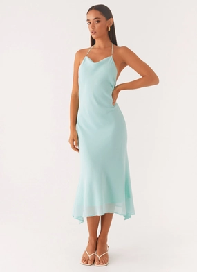 Seasonal Style Clean Outline Deep Dive Midi Dress - Pale Blue