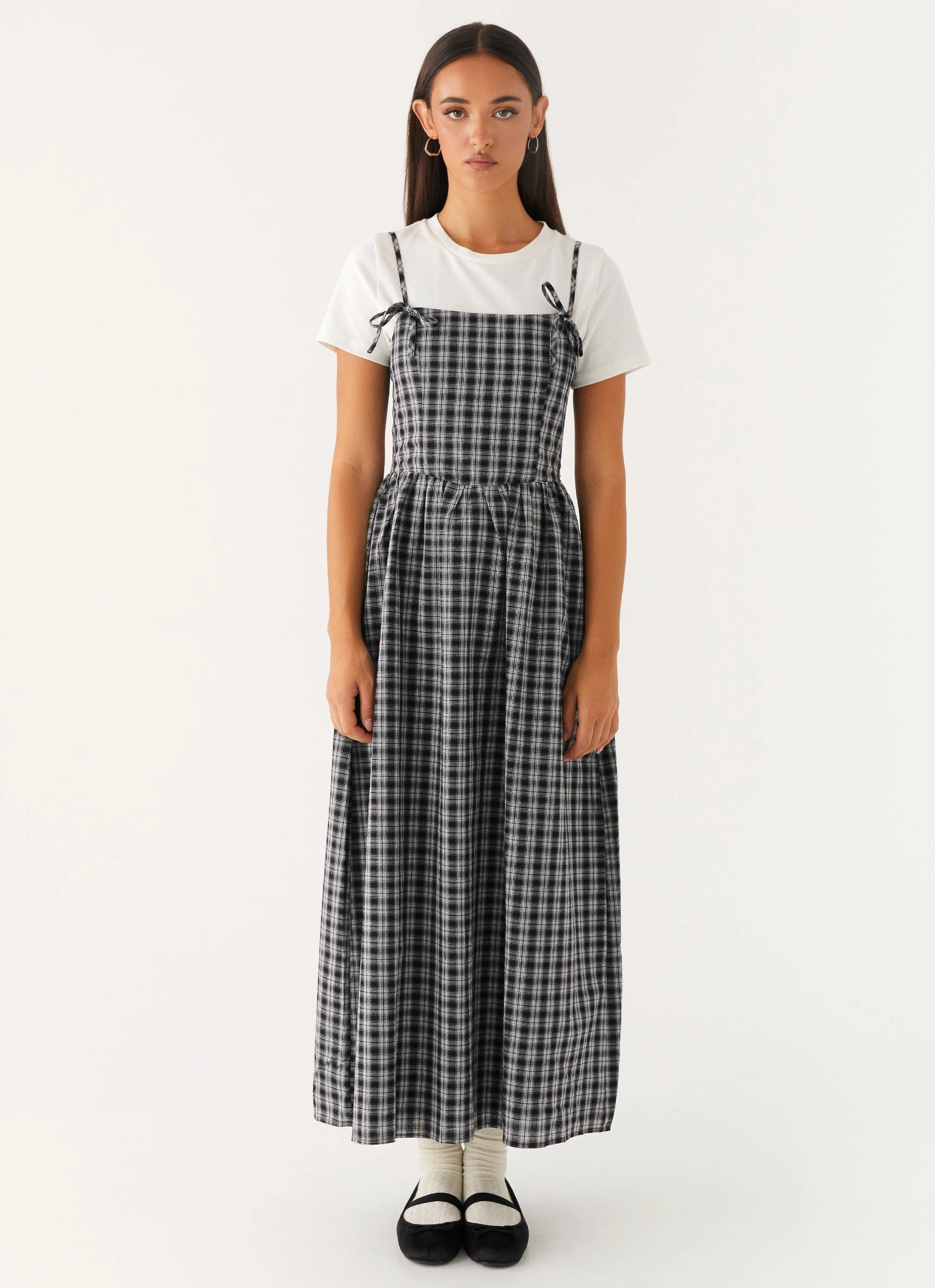 Ramsey Midi Dress - White Black Check Simple Ease
