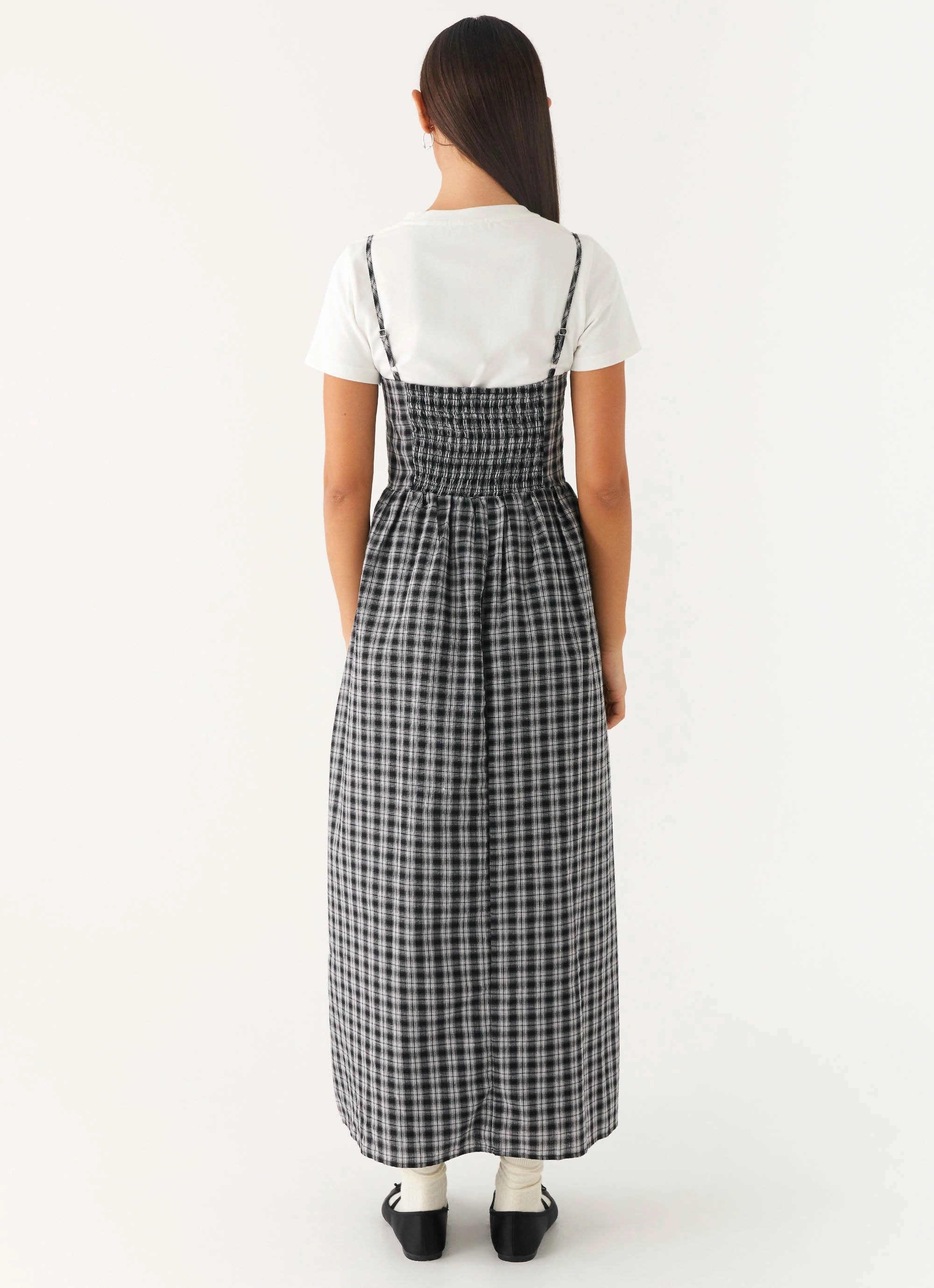 Layered Fit Ramsey Midi Dress - White Black Check