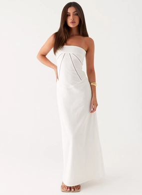 Elegant Touch Cerisa Linen Maxi Dress - White