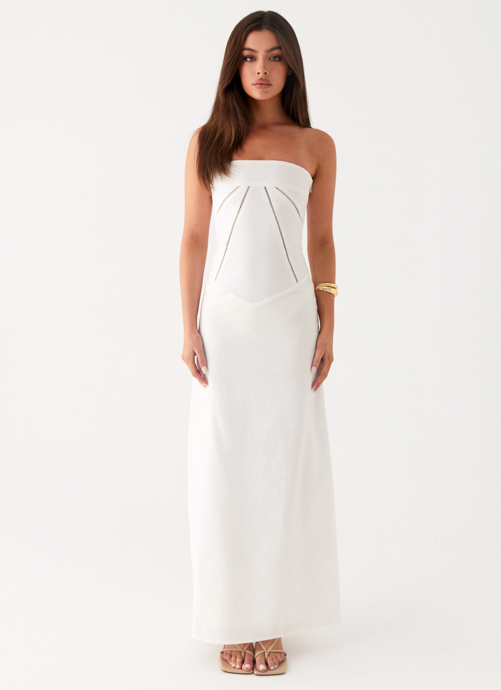 Cerisa Linen Maxi Dress - White Texture Mood
