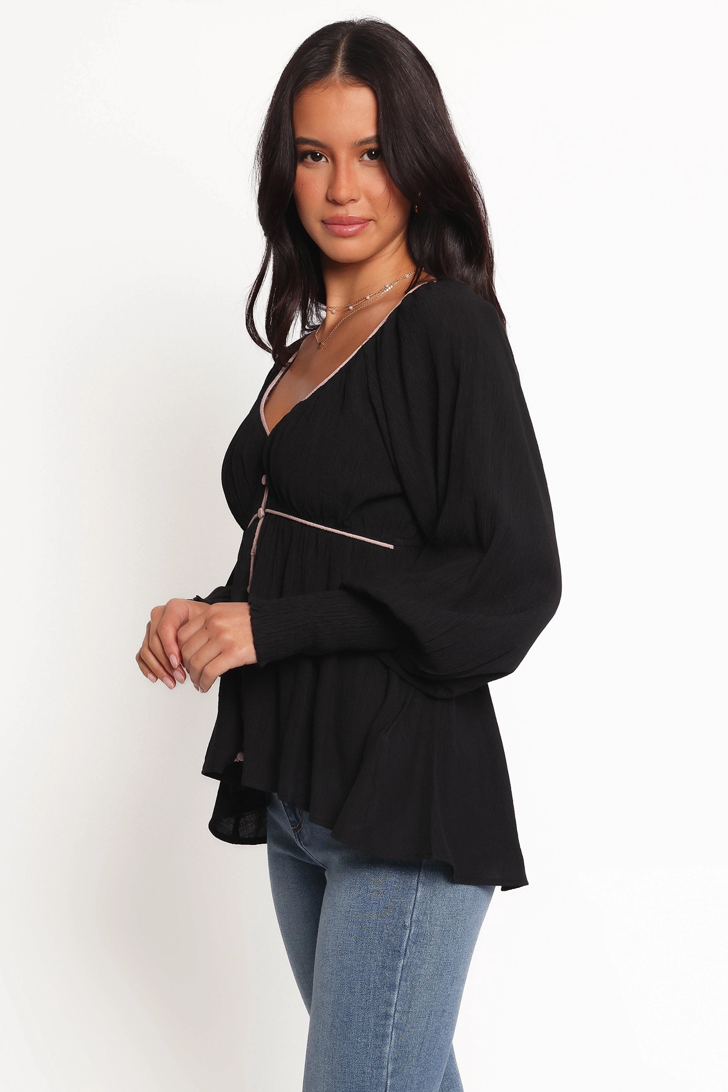 Pannia Top - Black Structured Collar