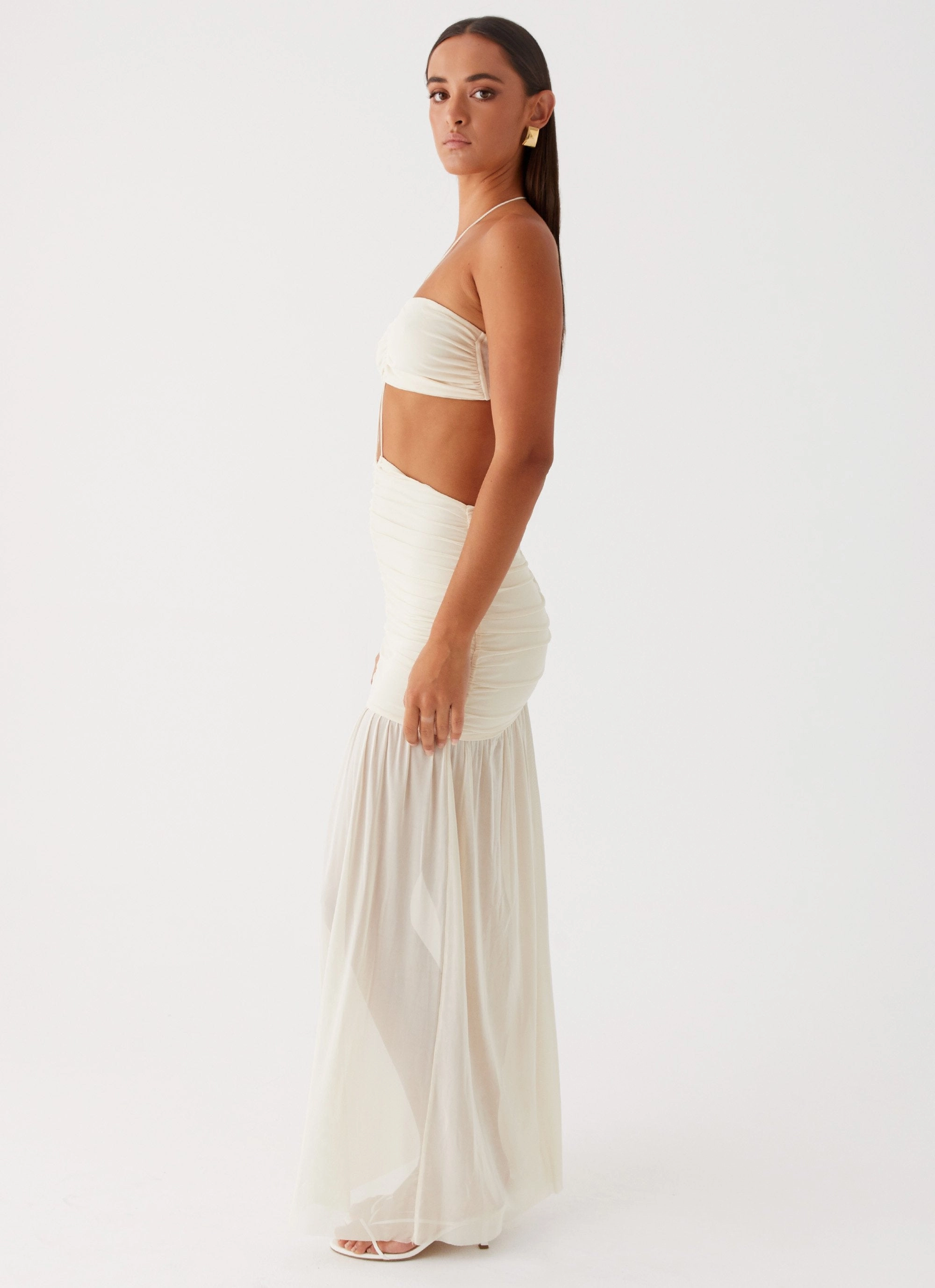 Chill Detail Form Fitting Clover Cut Out Maxi Dress - Lemon