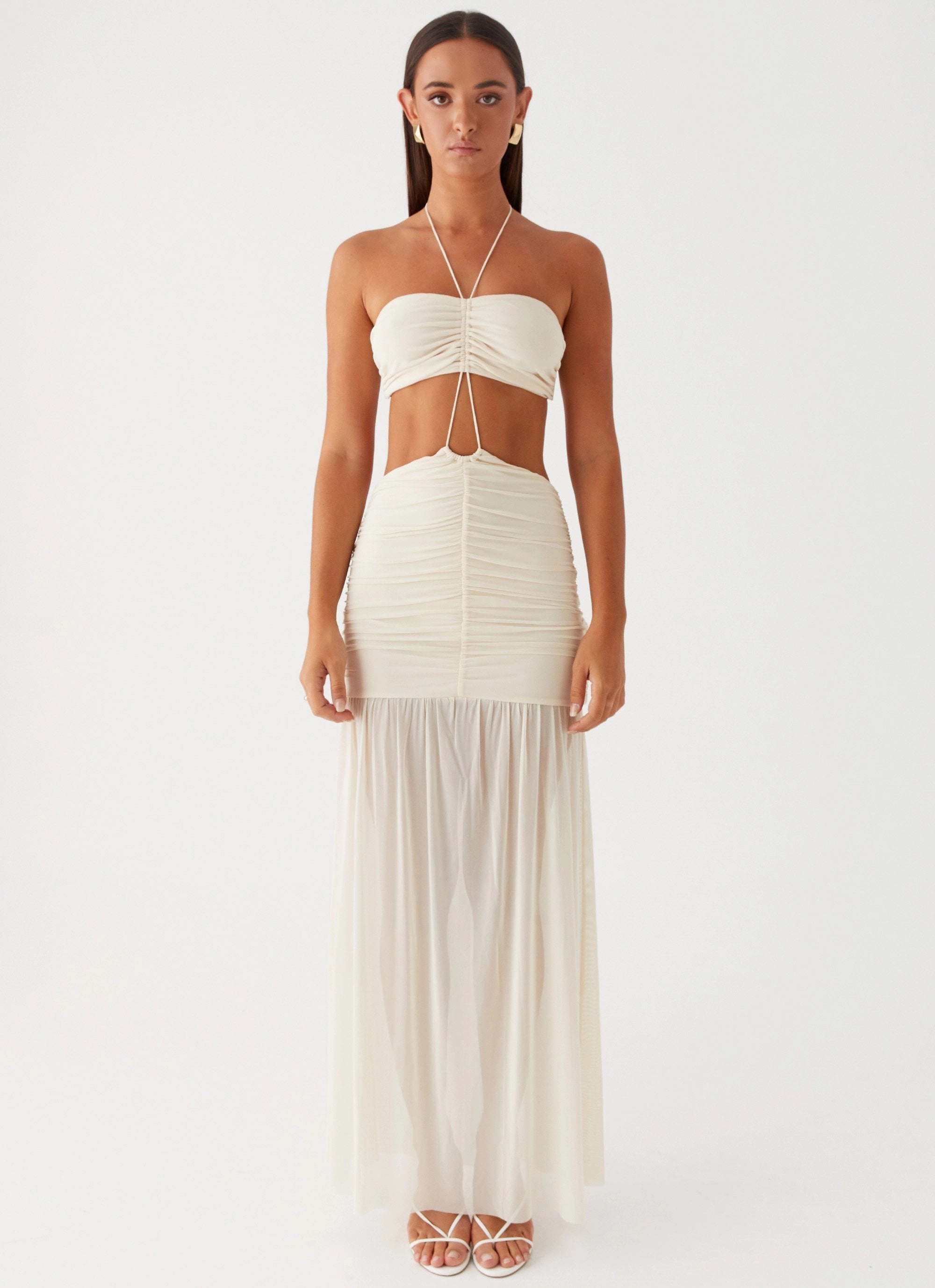 Vibrant Aesthetic Dinner Outfit Clover Cut Out Maxi Dress - Lemon