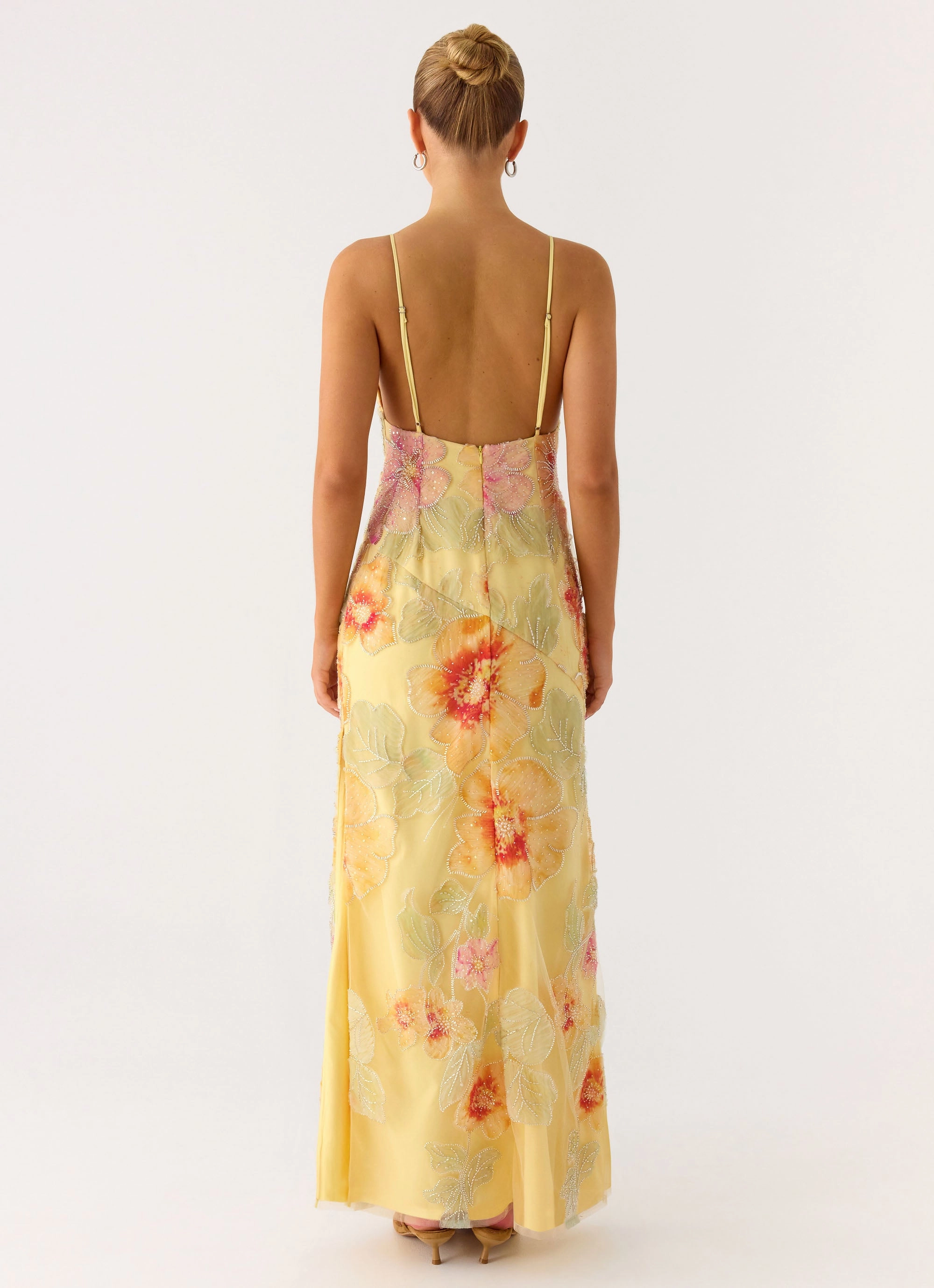 Delicate Mood Morning Light Beaded Maxi Dress - Yellow Floral Beaded