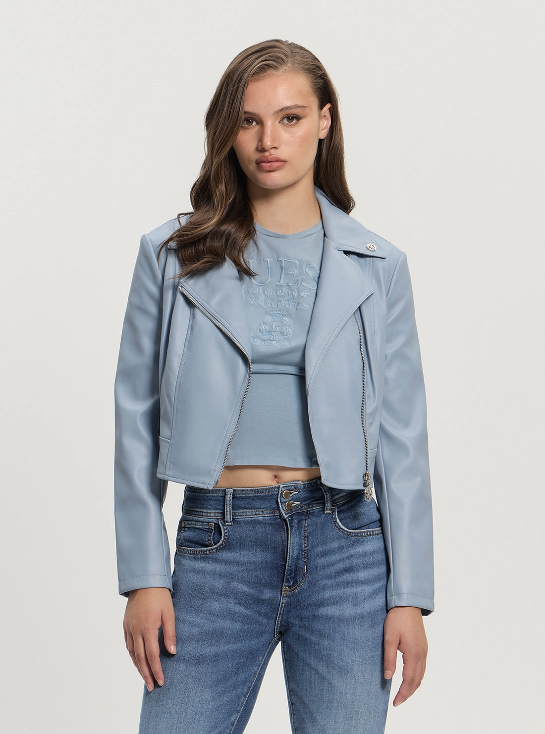 Blue Clemence Faux-Leather Jacket CompressionResistant