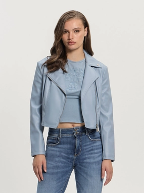 Blue Clemence Faux-Leather Jacket Go Anywhere Wear