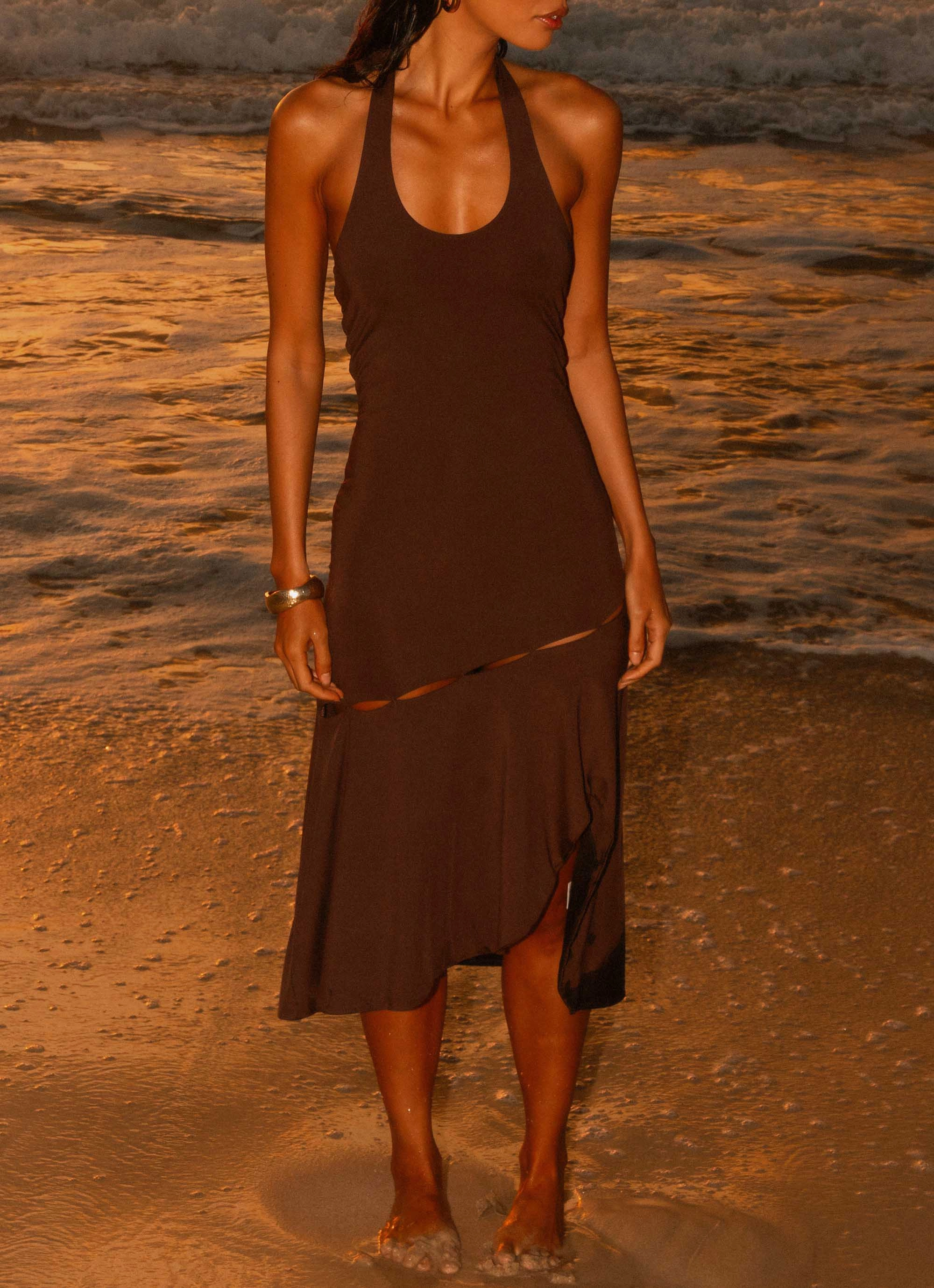 Fast Times Midi Dress - Chocolate Lace-Trim