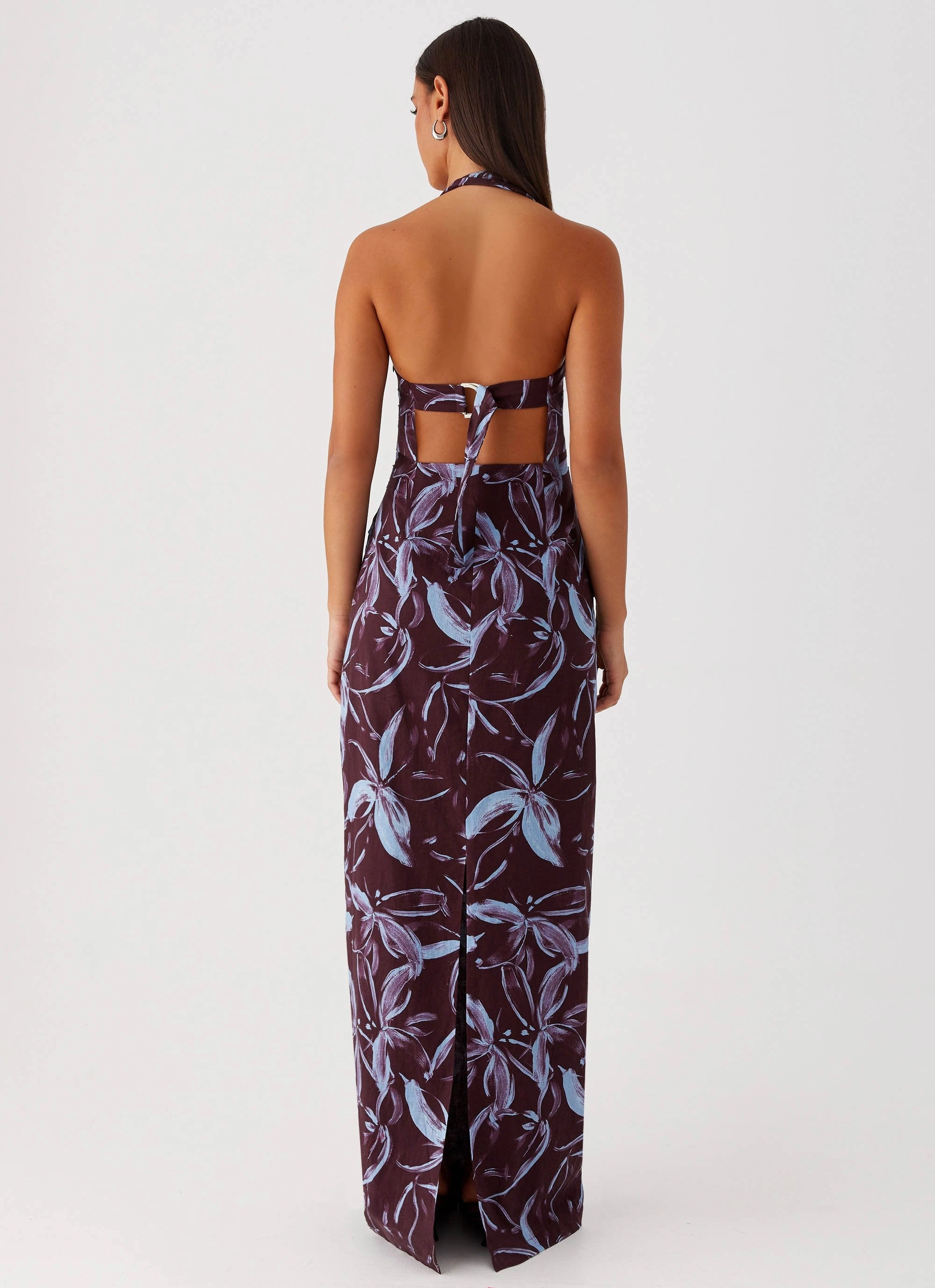 Chic Wear Fauna Halter Maxi Dress - Brown Purple Floral