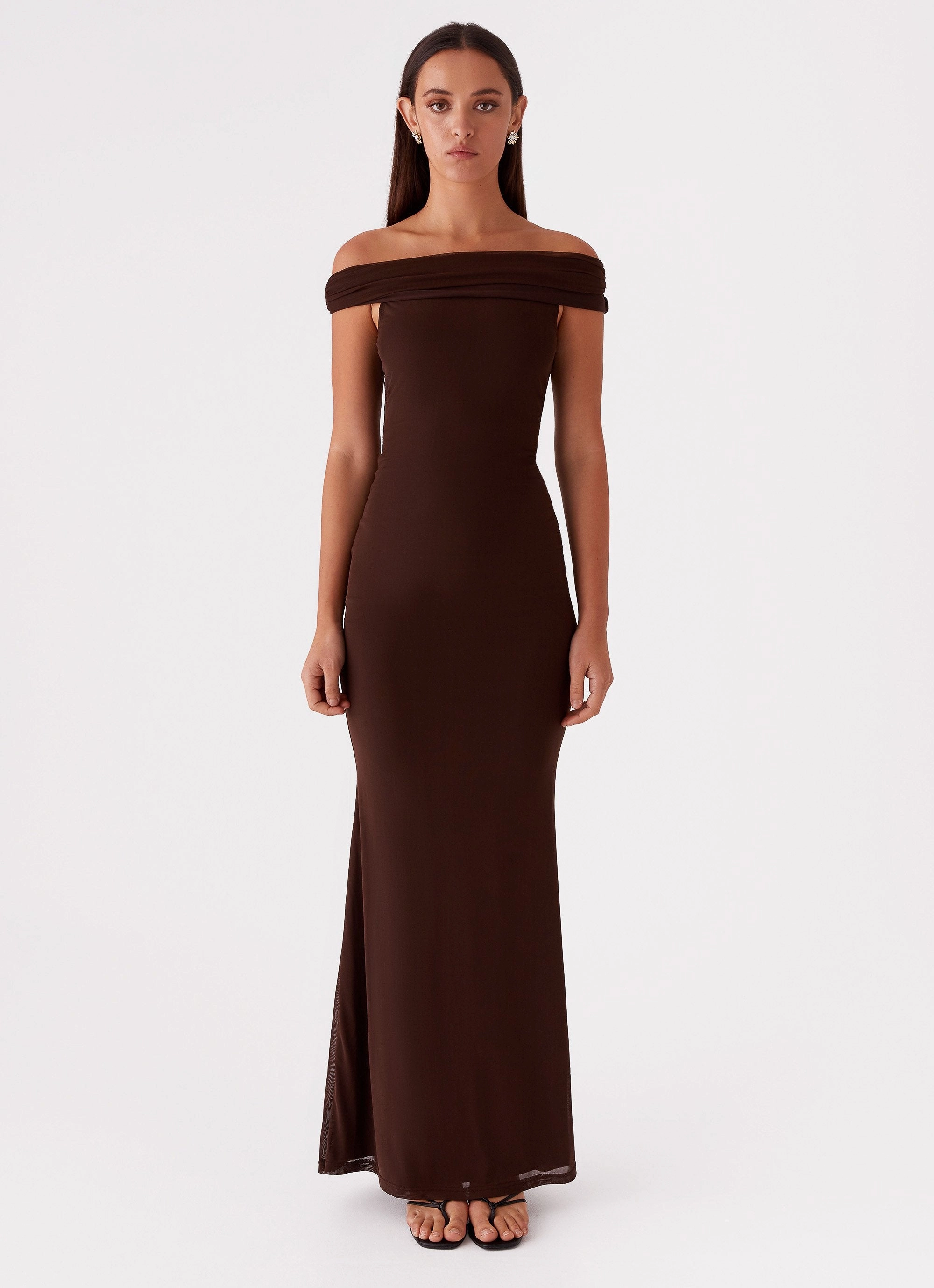 Marilyn Maxi Dress - Chocolate button detail