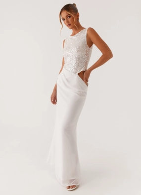 Sequin-Detail Above Ground Sequin Maxi Dress - White