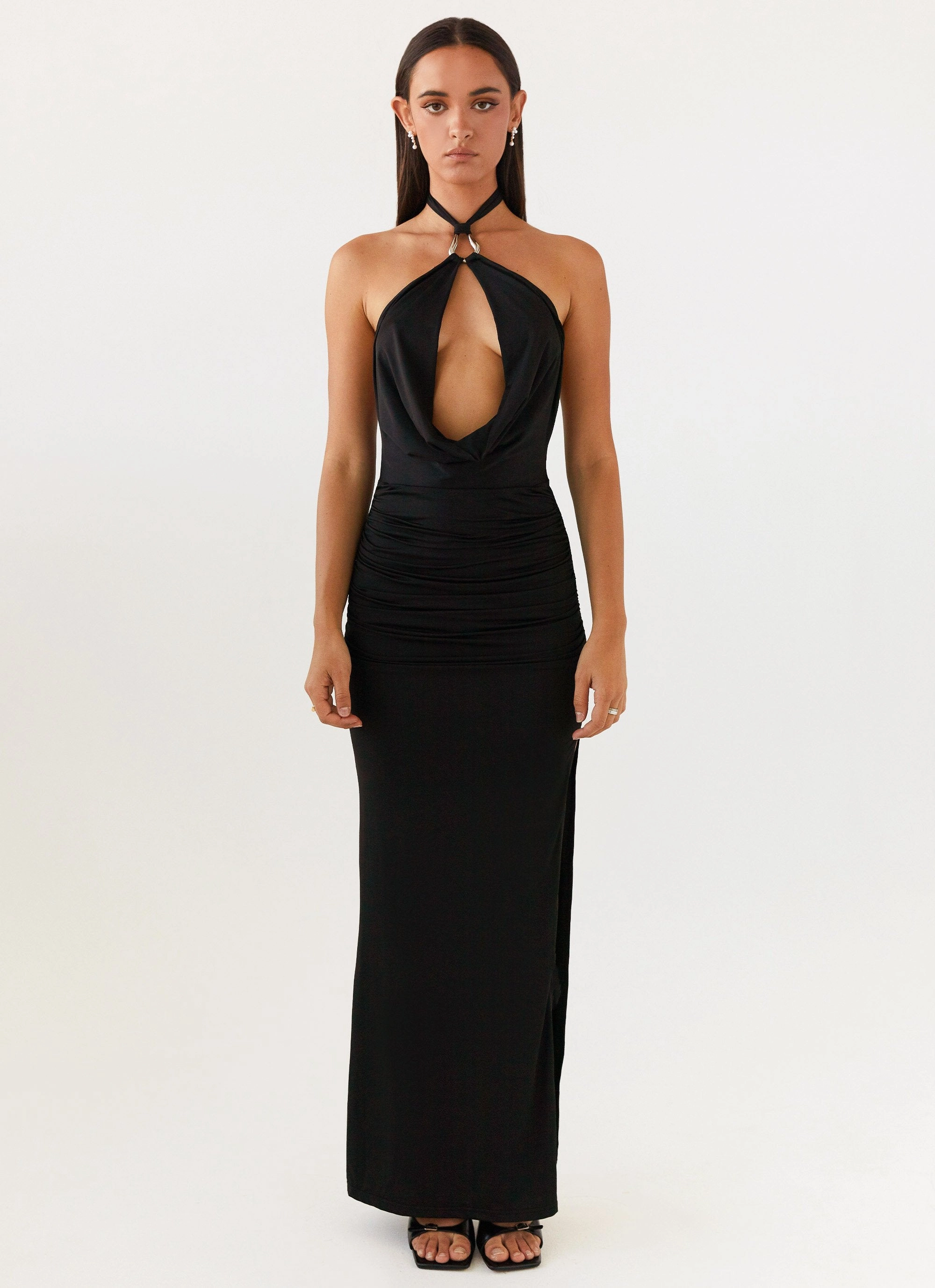 Samara Halterneck Maxi Dress - Black Fall Flow Flawless Construction