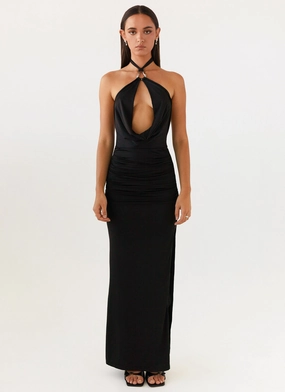 Samara Halterneck Maxi Dress - Black Fall Flow Flawless Construction