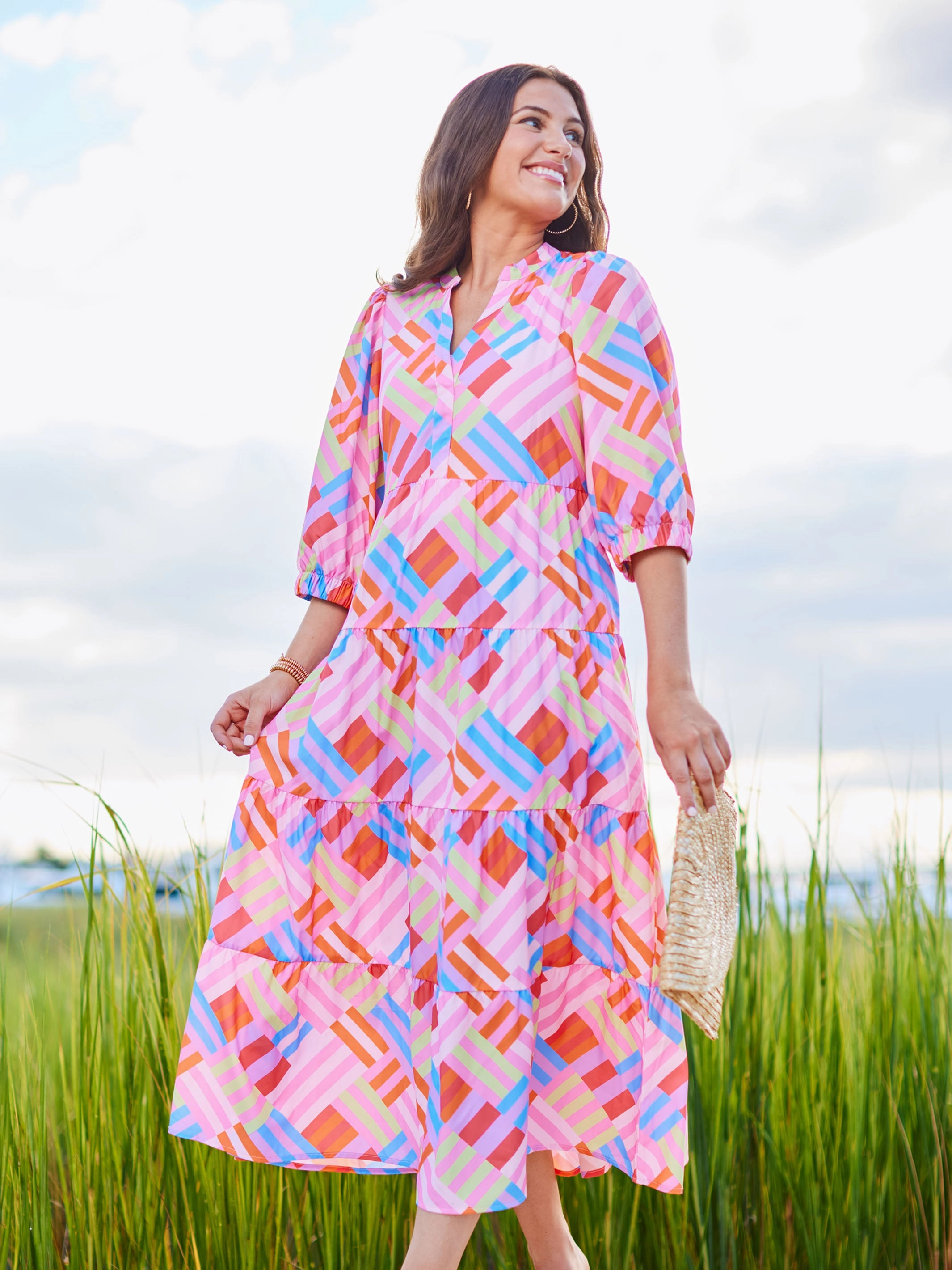 FINAL SALE - Cameron Dress | Swept Away Pink Nature Glow Chic Layered Wear