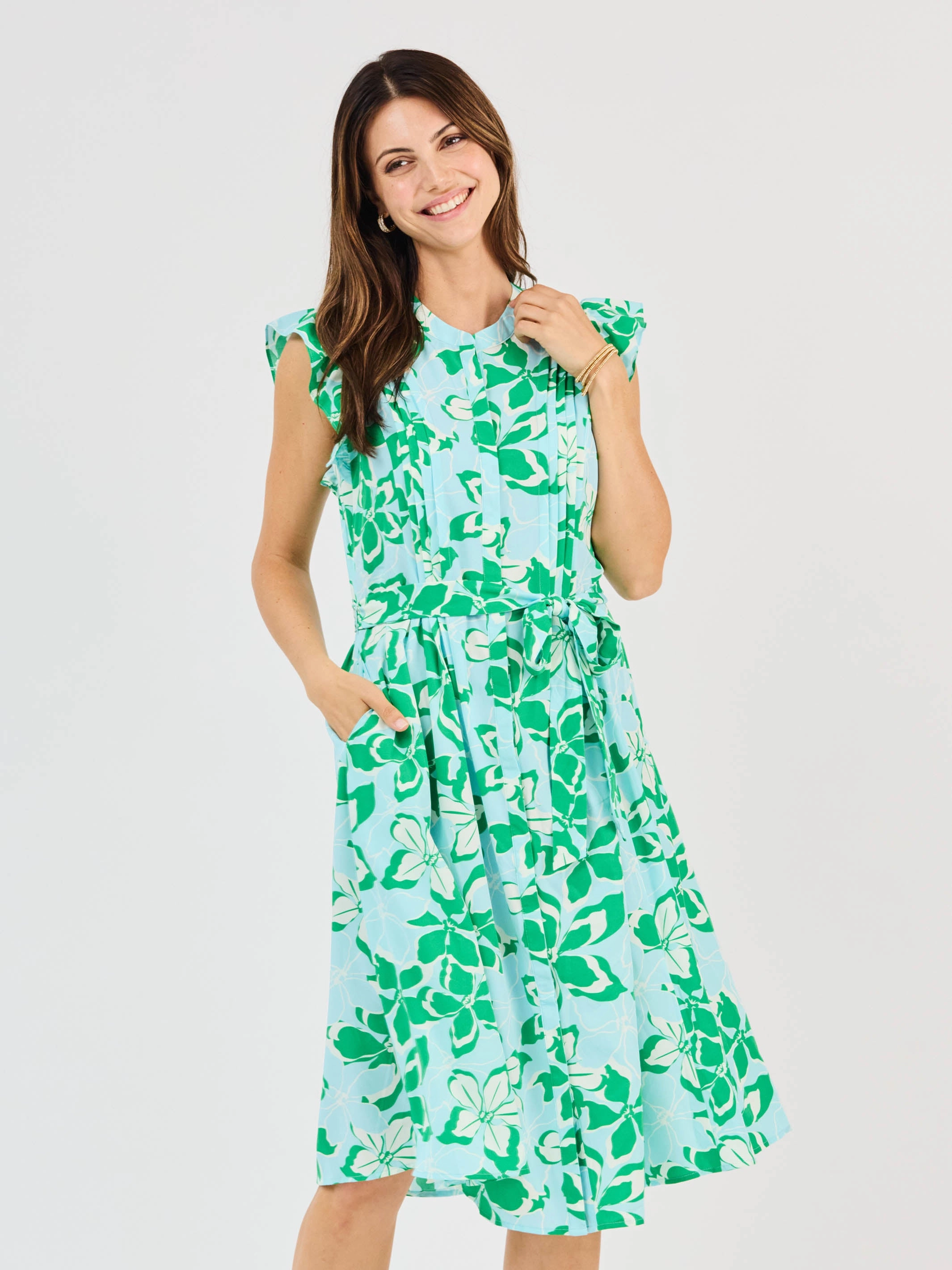 FINAL SALE - Jenn Dress | Tropical Bouquet Green Bohemian-Style