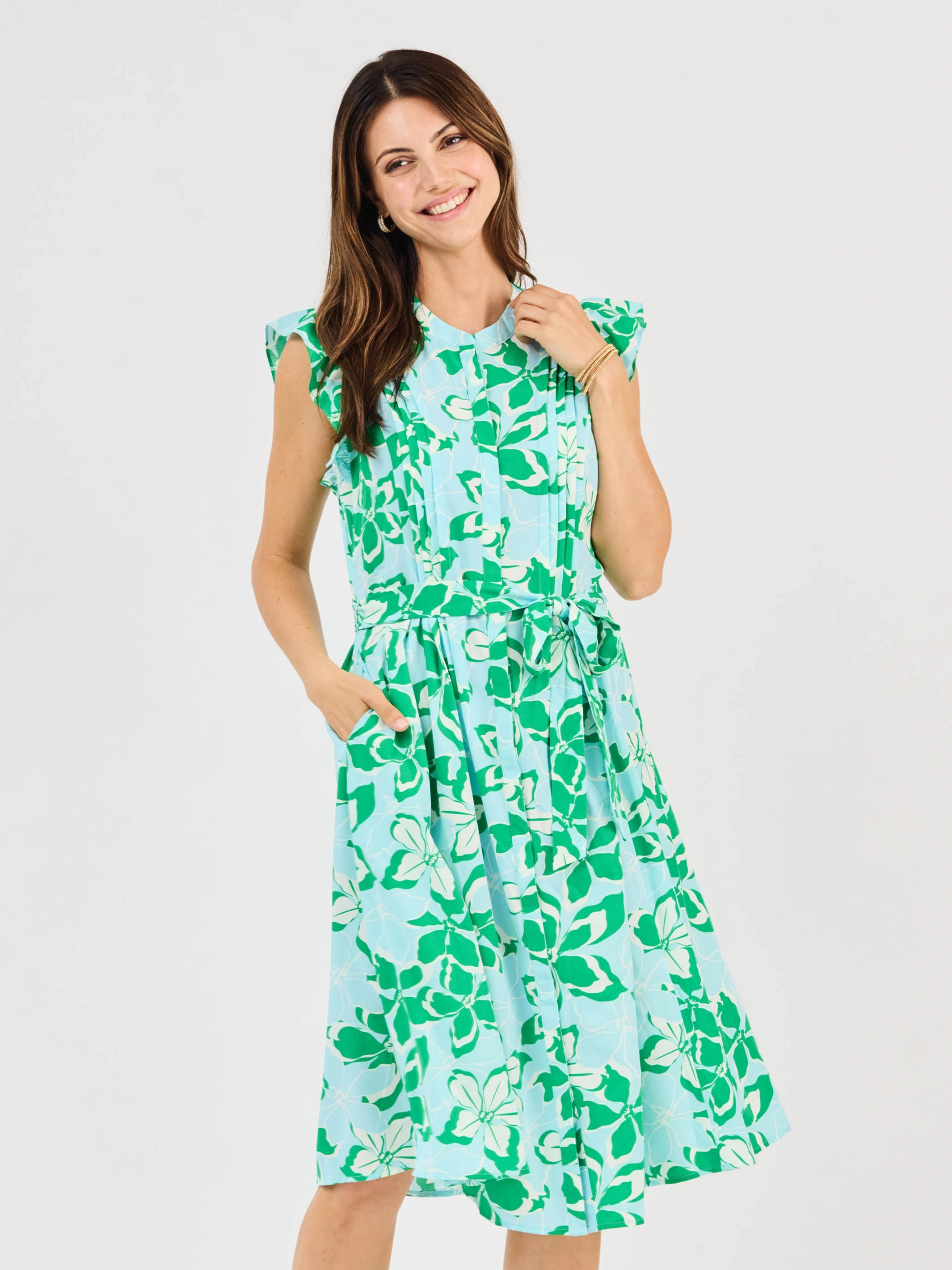 FINAL SALE - Jenn Dress | Tropical Bouquet Green Crisp Silhouette Grace Soft