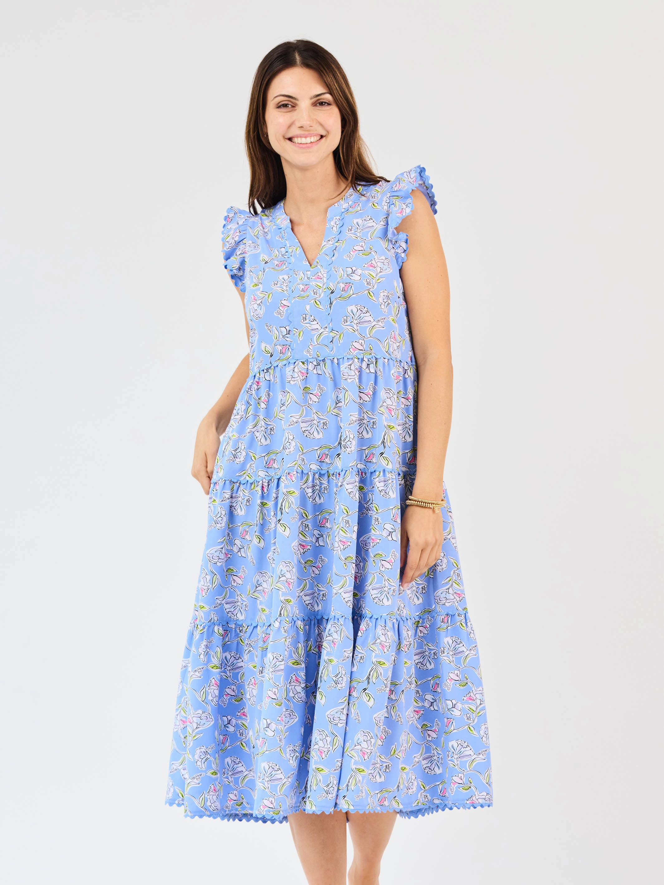 Spring Mood Chic Waist Design FINAL SALE - Kari Dress | Pretty Petals Blue