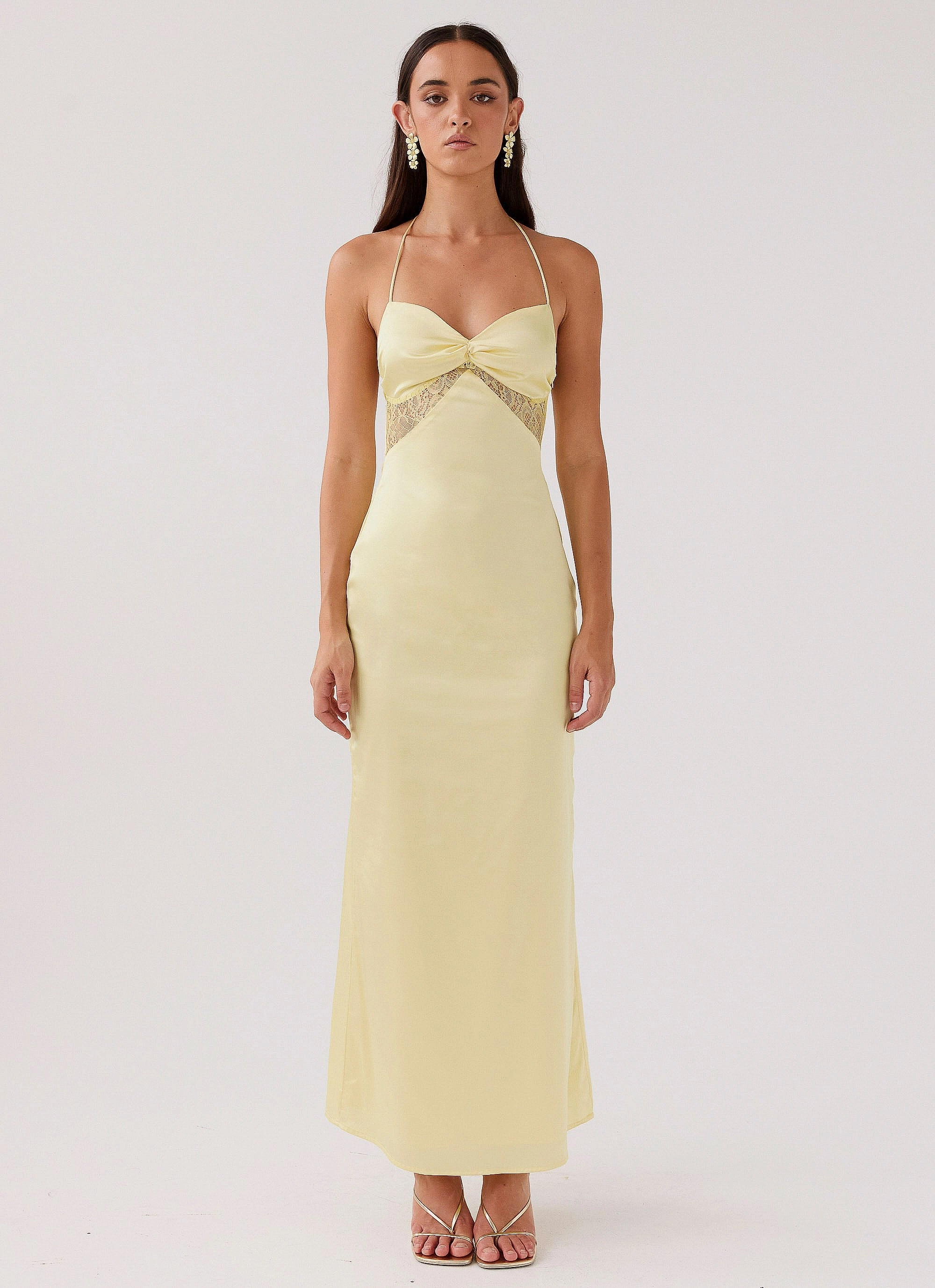 Dream Sight Lace Satin Maxi Dress - Lemon Subtle Motion
