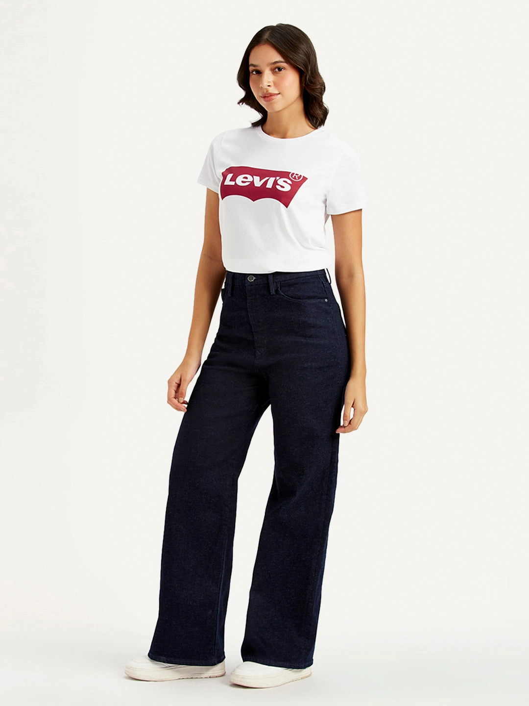 True Comfort Women's Navy Blue Ribcage Bell Bottom Wide Leg Fit High Rise Jeans