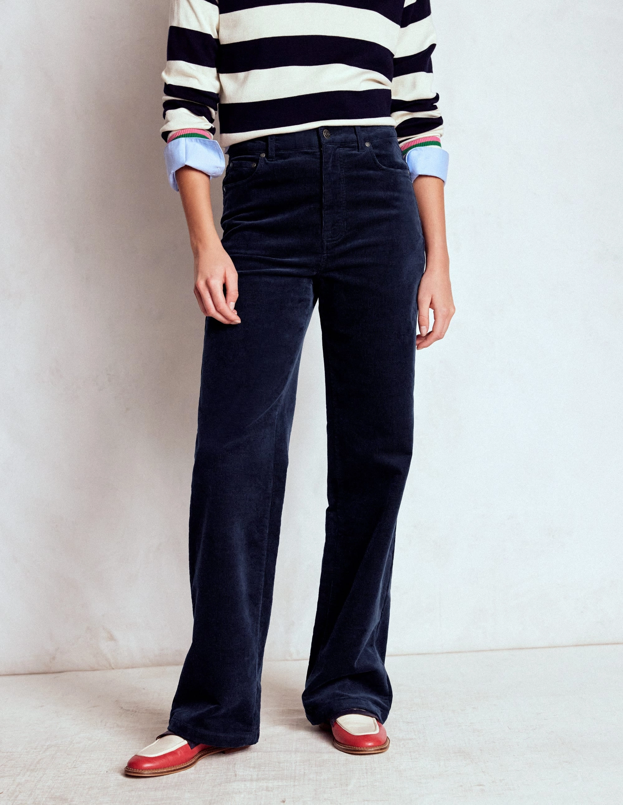 5-Pocket Cord Column Jeans-Navy ComfortWaistband