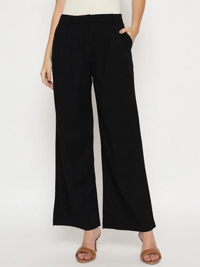 Cozy Style Madame Cotton Blend Black Wide Leg Trousers