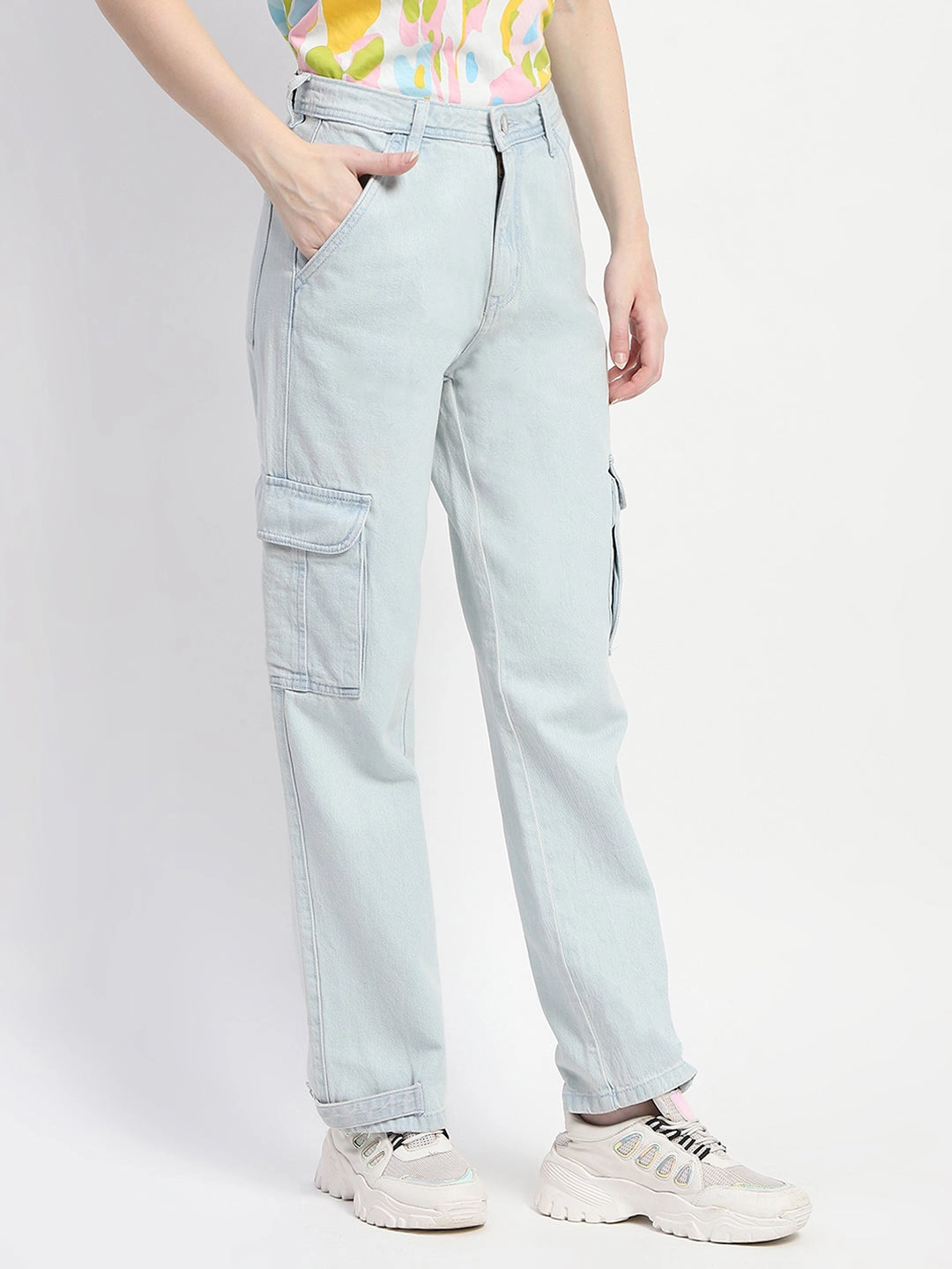 Stretch Soft Tailored Waistband Madame Cargo Ice Blue Light Wash Denim